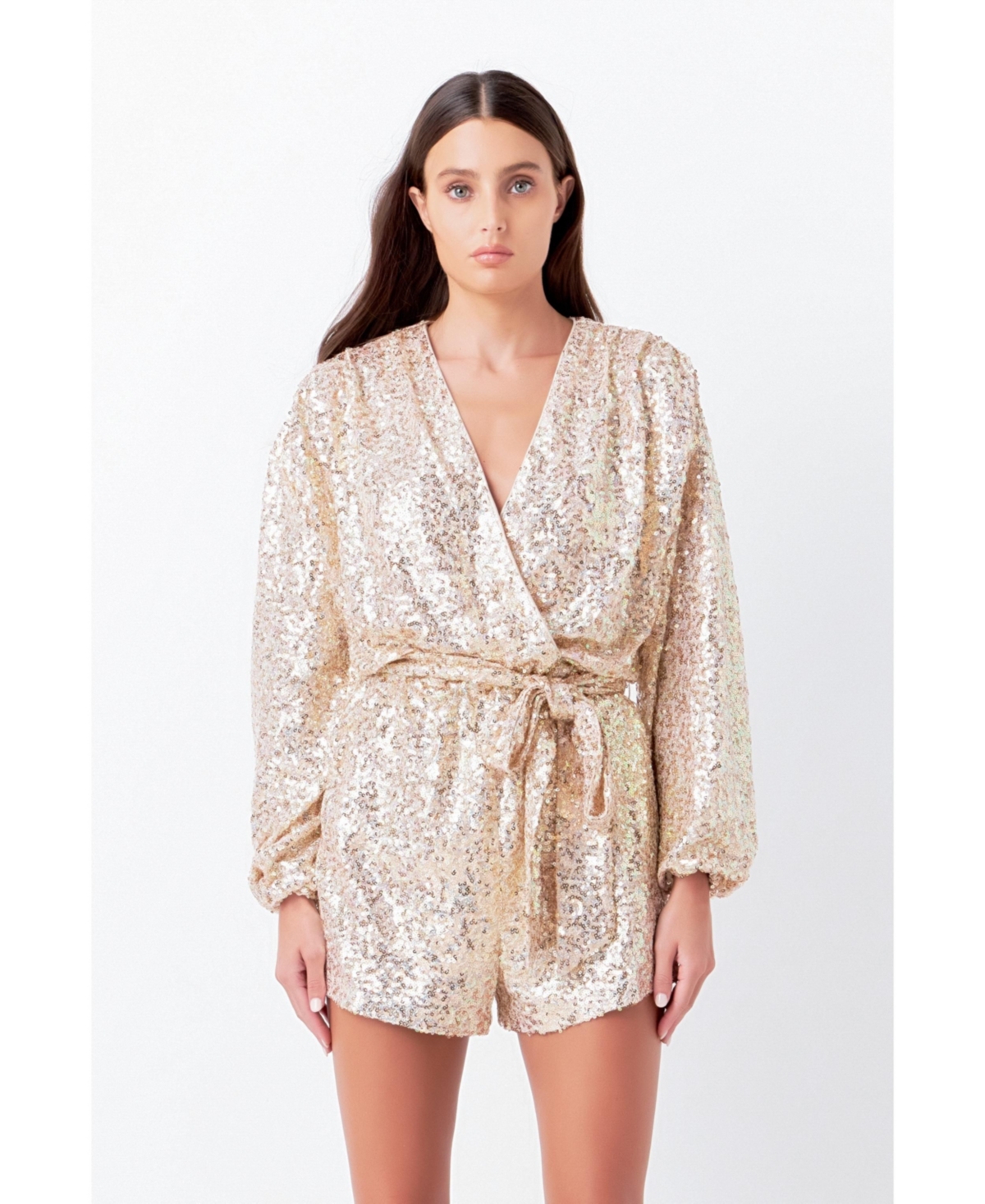 ENDLESS ROSE WOMEN'S SEQUINS WRAPPED ROMPER WITH BELT