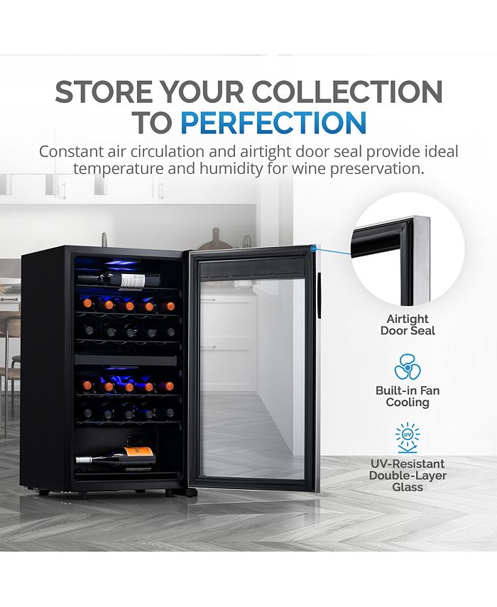 Newair Freestanding 28 Bottle Dual Zone Compressor Wine Fridge in Stainless Steel, Adjustable