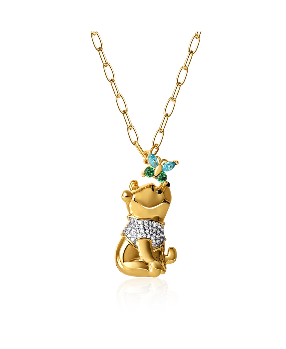 Winnie the Pooh Gold-Plated Butterfly and Pooh Pendant with Paper Clip Chain, 18'' - Gold tone, silver, green
