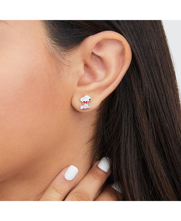 Peanuts Silver Plated and Enamel Snoopy with Heart Stud Earrings Macy's