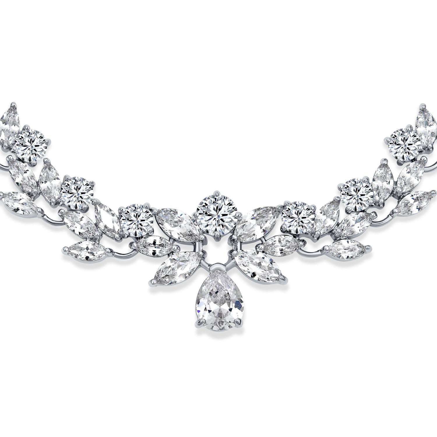 Classic Teardrop Aa CZ Statement Collar Tennis Necklace Silver Plated