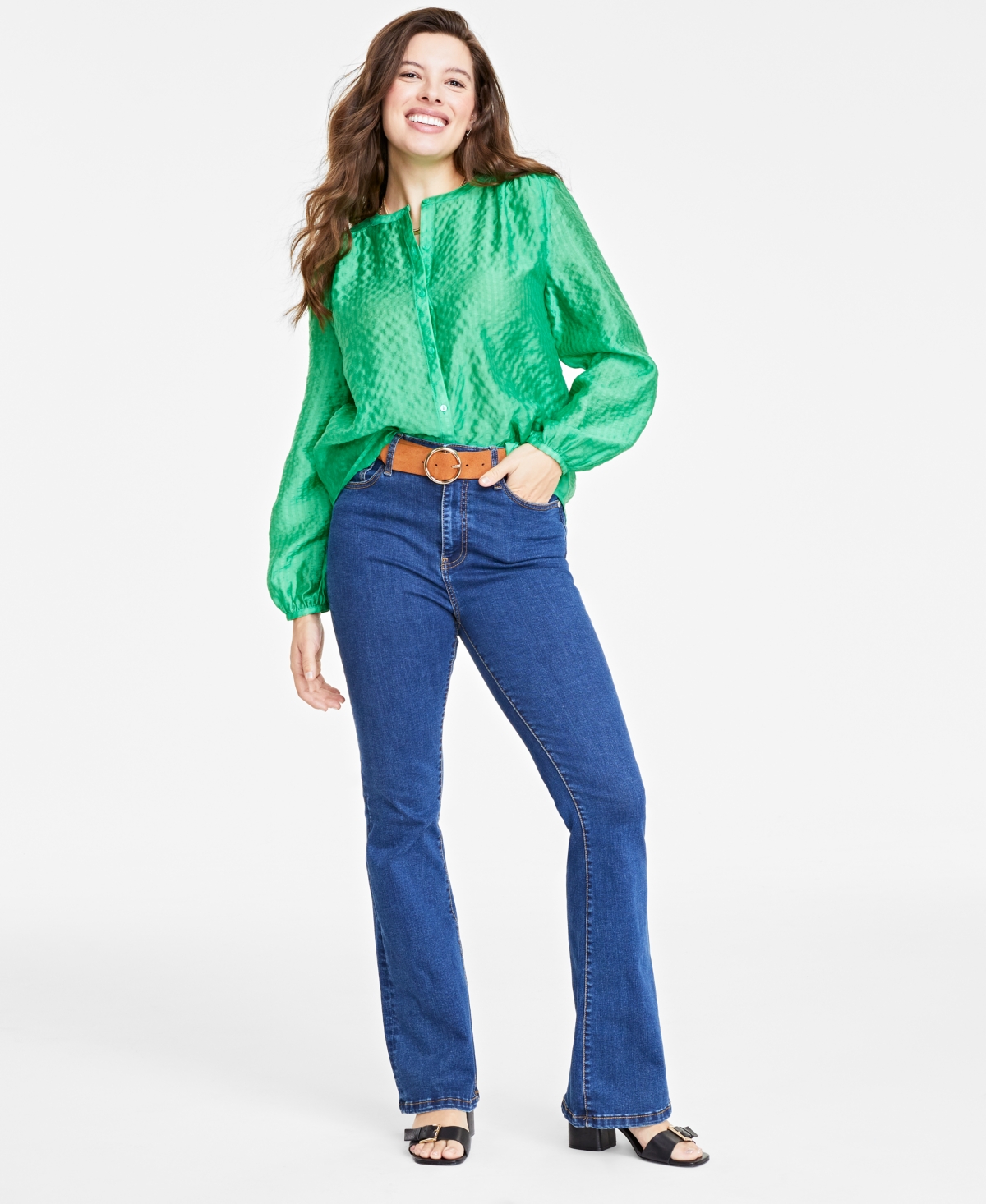 On 34th Women's Solid Seersucker Shirt, Created For Macy's In Bright Green