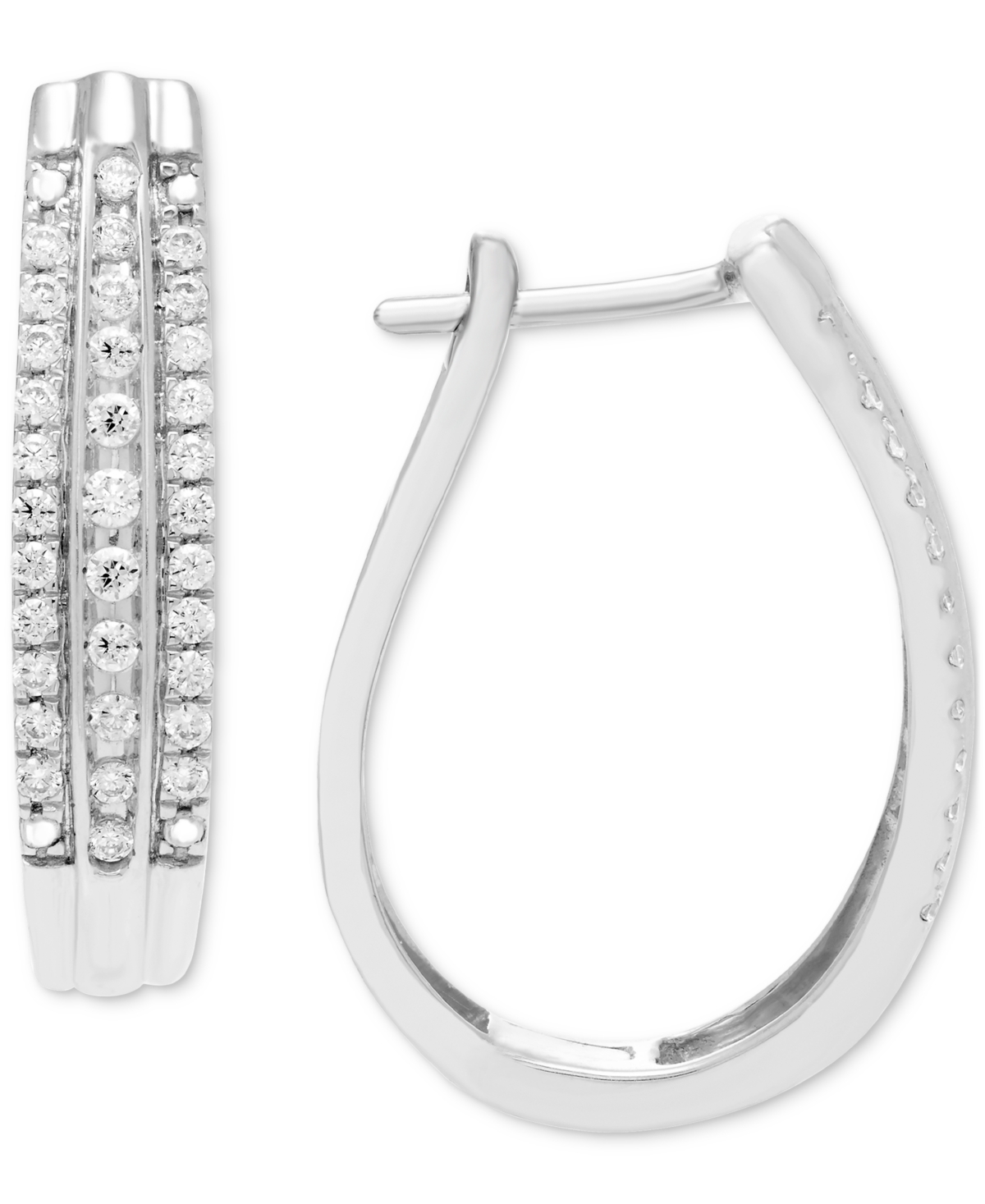 Shop Macy's Diamond Three Row Oval Hoop Earrings (1/2 Ct. Tw.) In 10k White Or Yellow Gold In White Gold