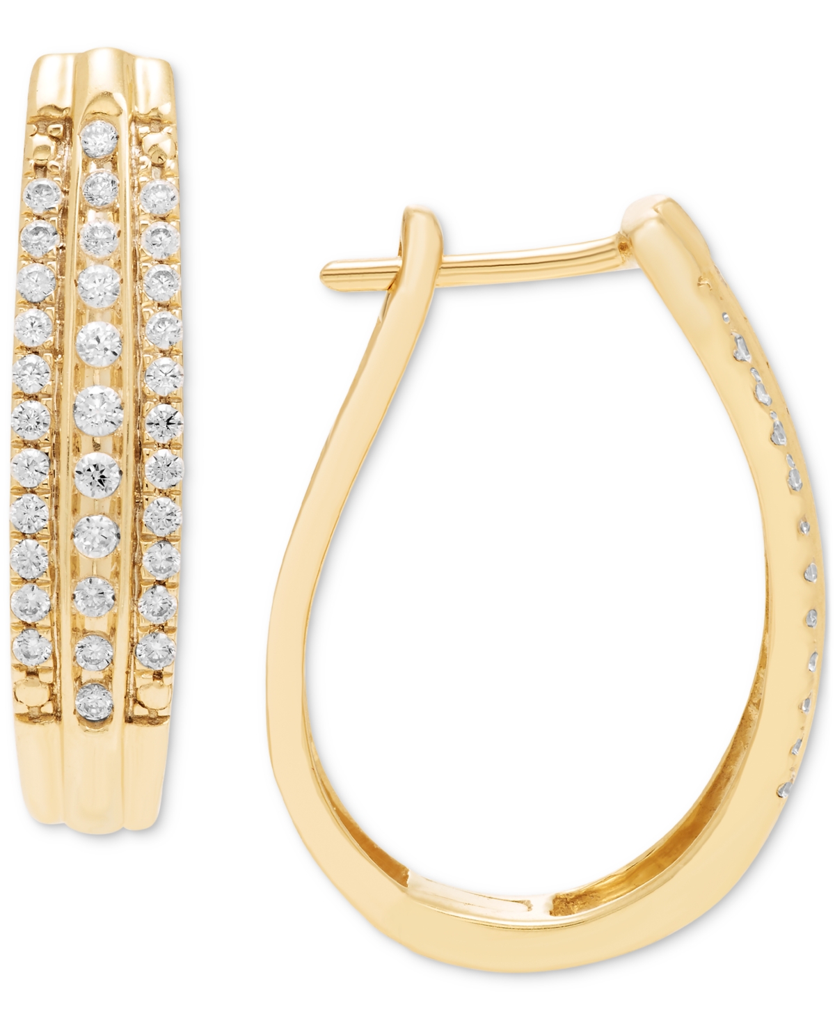 Shop Macy's Diamond Three Row Oval Hoop Earrings (1/2 Ct. Tw.) In 10k White Or Yellow Gold