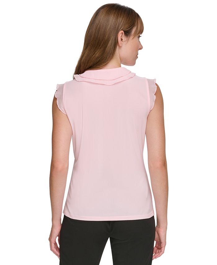 Tommy Hilfiger Women's Printed Ruffled Neck Blouse Pink Size X-Large