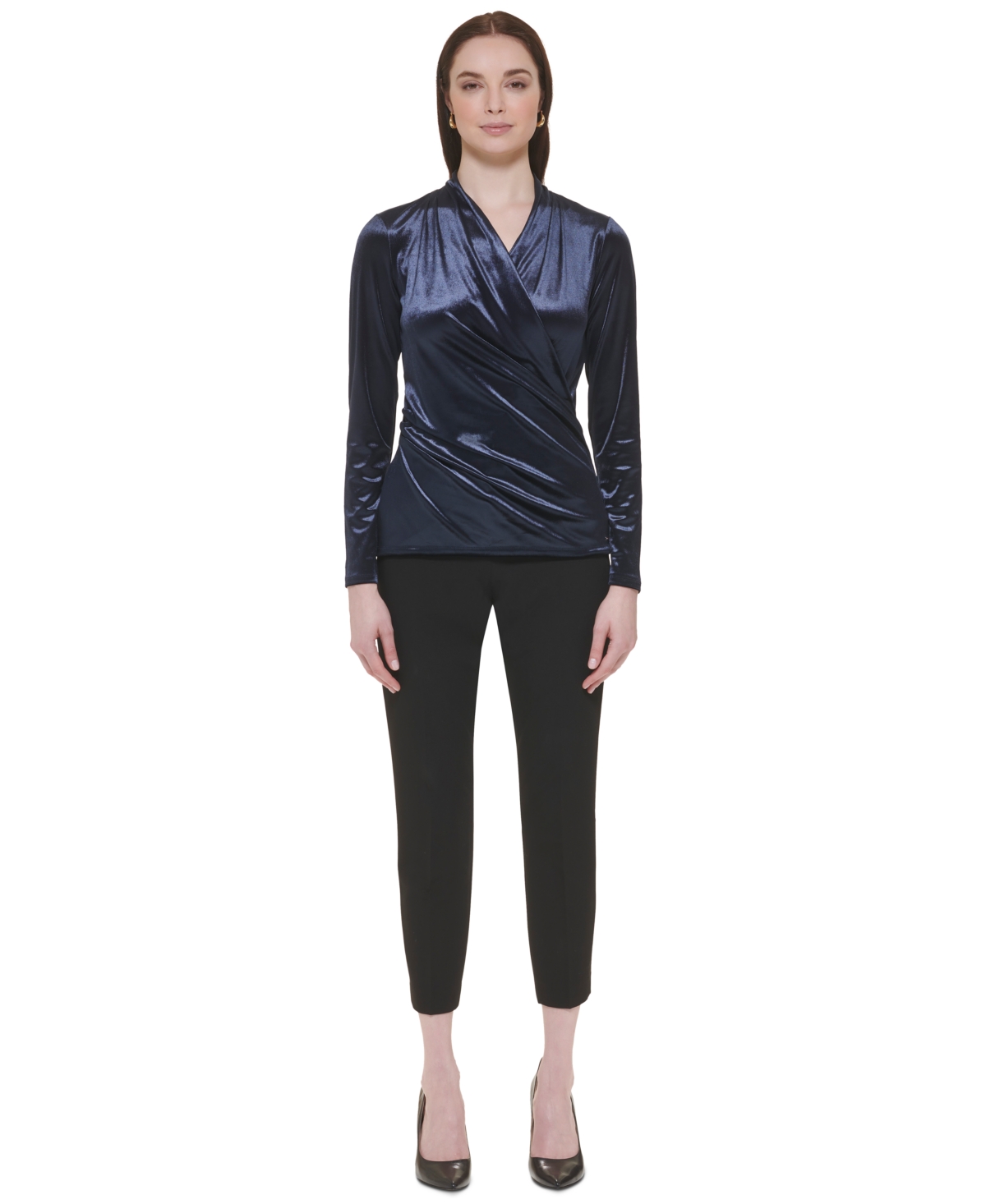 Tommy Hilfiger Women's Solid Faux-Wrap Long-Sleeve Top