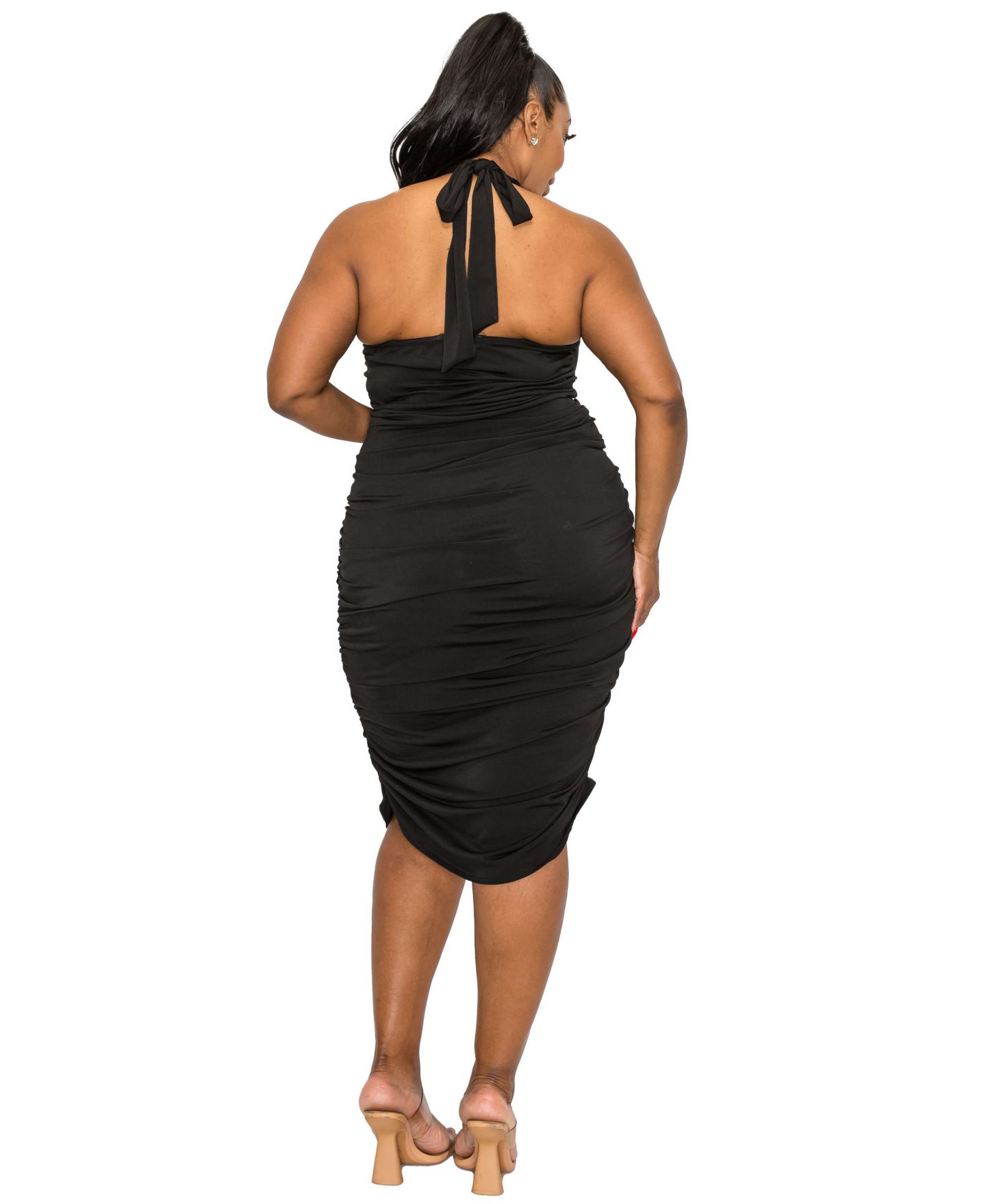 Женское платье L I V D Plus Size Izzy Side Ruched Halter Neck, цвет: Чёрный — фото 3