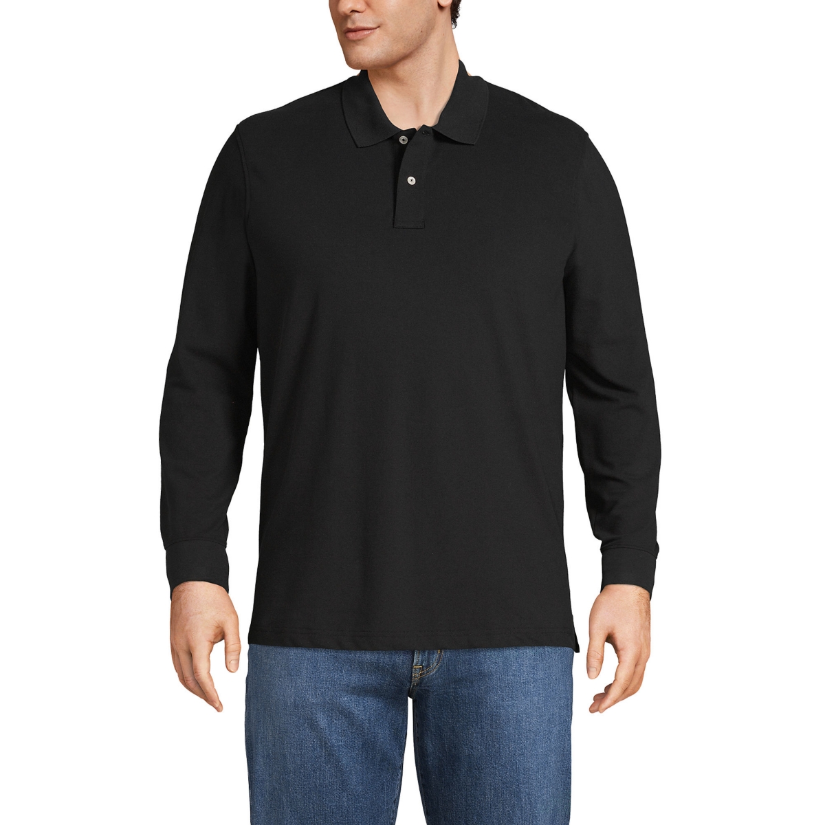 Big & Tall Comfort First Long Sleeve Mesh Polo Shirt - Black