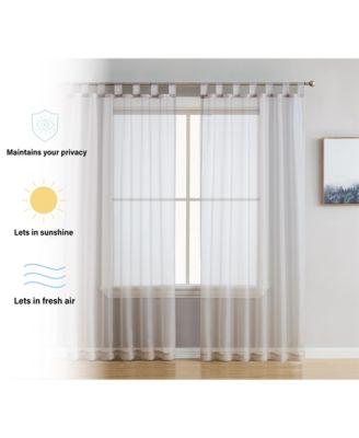Tab Top Window Curtain Sheer Voile Panels for Living Room & Bedroom, Set of 2