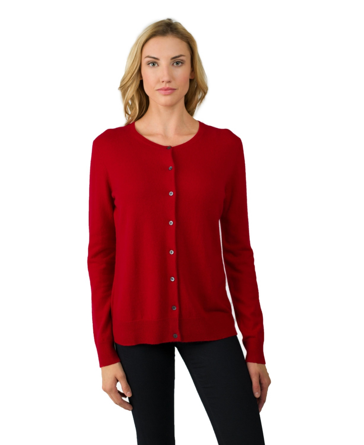 Women's 100% Cashmere Button Front Long Sleeve Crewneck Cardigan Sweater - Sky