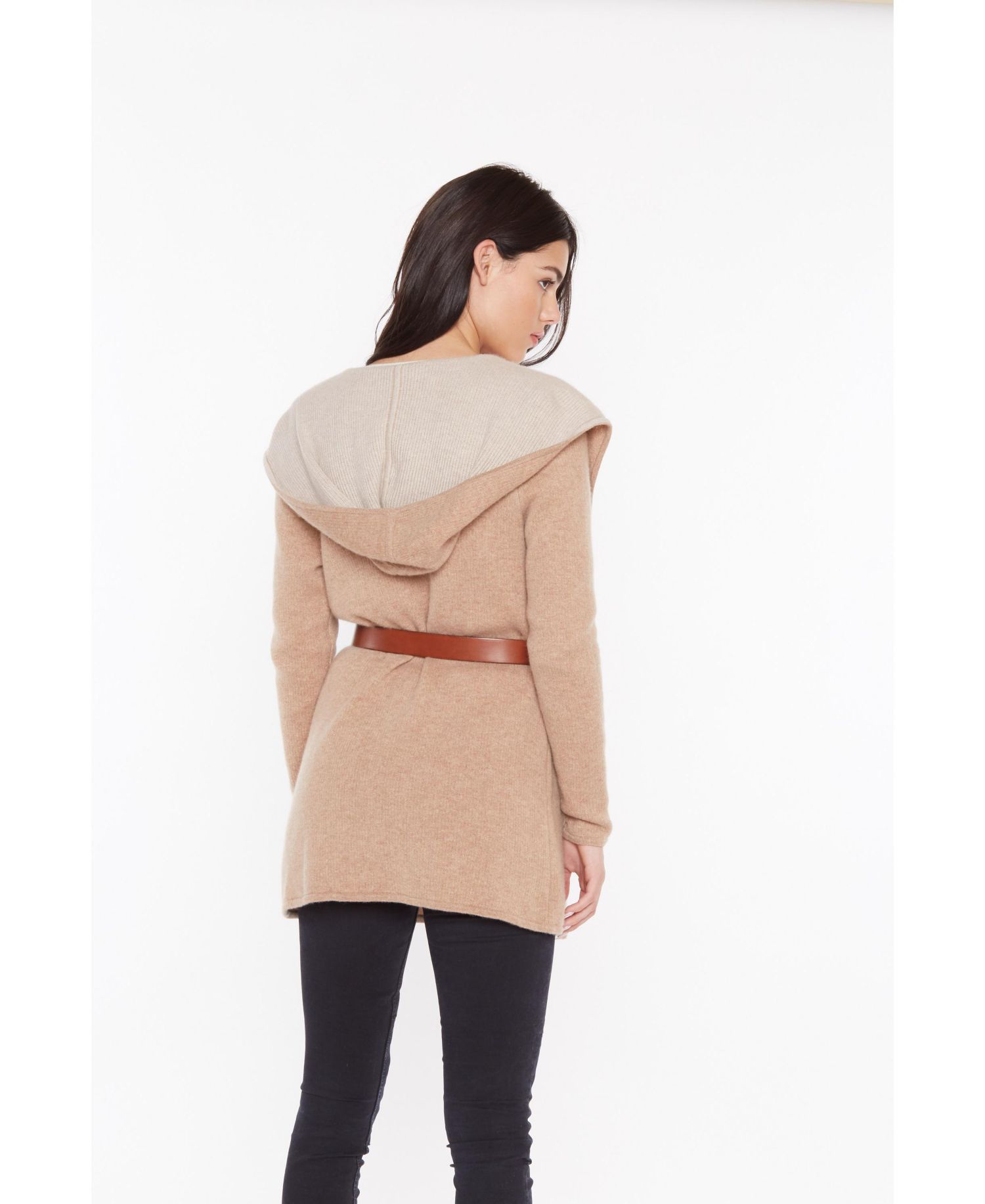 Women's 100% Pure Cashmere Long Sleeve 2-tone Double Face Cascade Open Cardigan Sweater