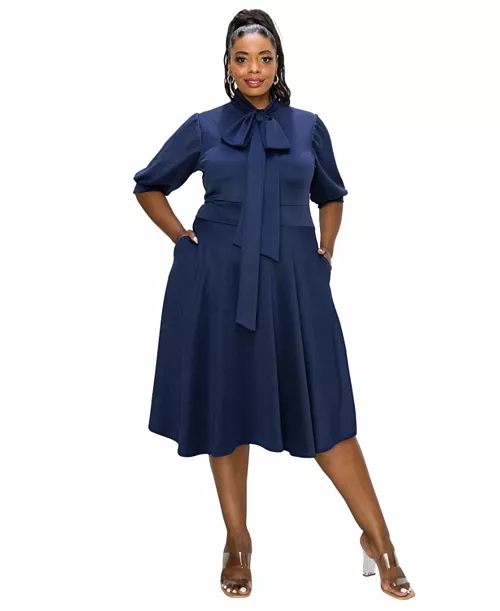 plus size carina donna flare dress w/ pockets