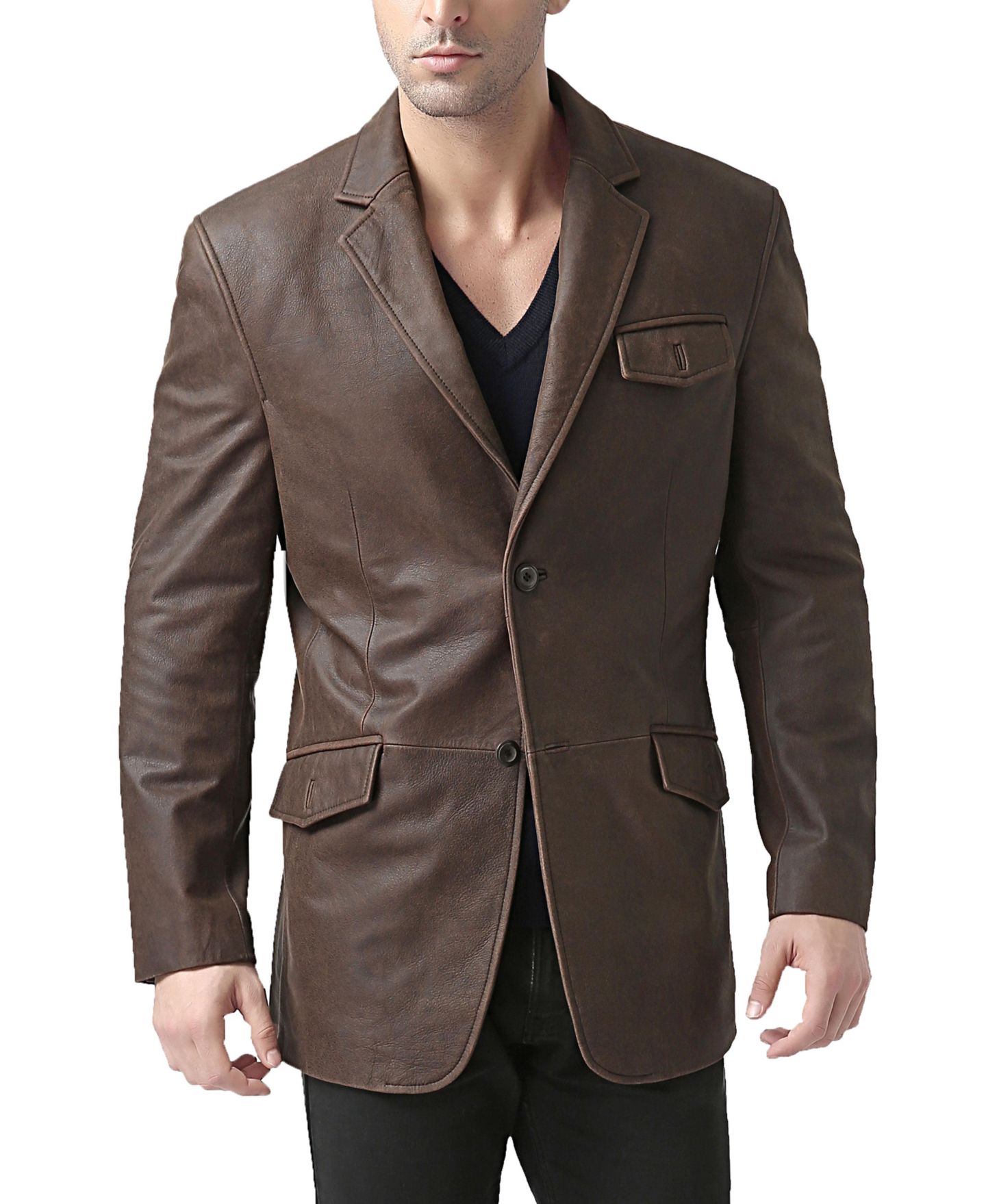 Мужской пиджак BGSD Distressed Leather Blazer, цвет: Коричневый — фото 1