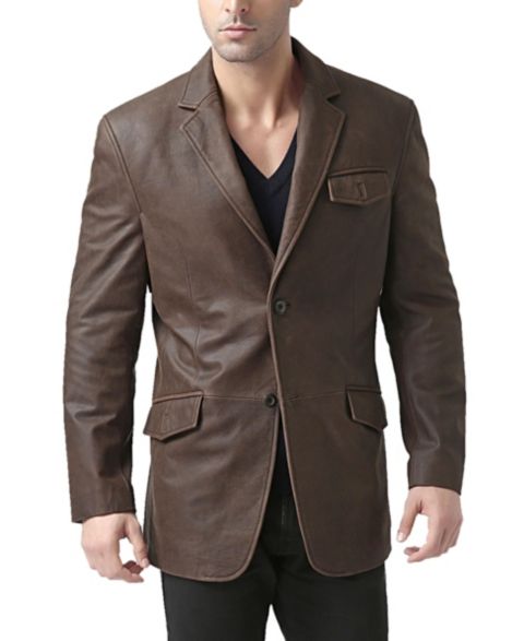 Мужской пиджак BGSD Distressed Leather Blazer, цвет: Коричневый
