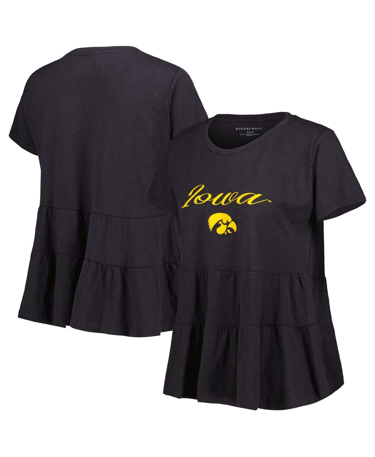 Women's Black Iowa Hawkeyes Willow Ruffle-Bottom T-shirt - Black