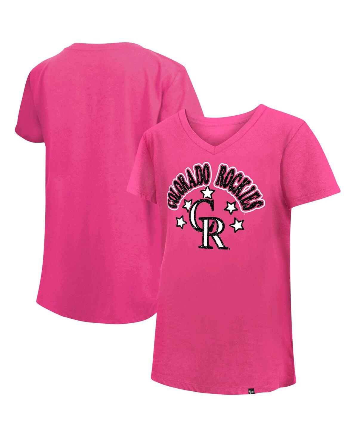 New Era Kids' Big Girls  Pink Colorado Rockies Jersey Stars V-neck T-shirt