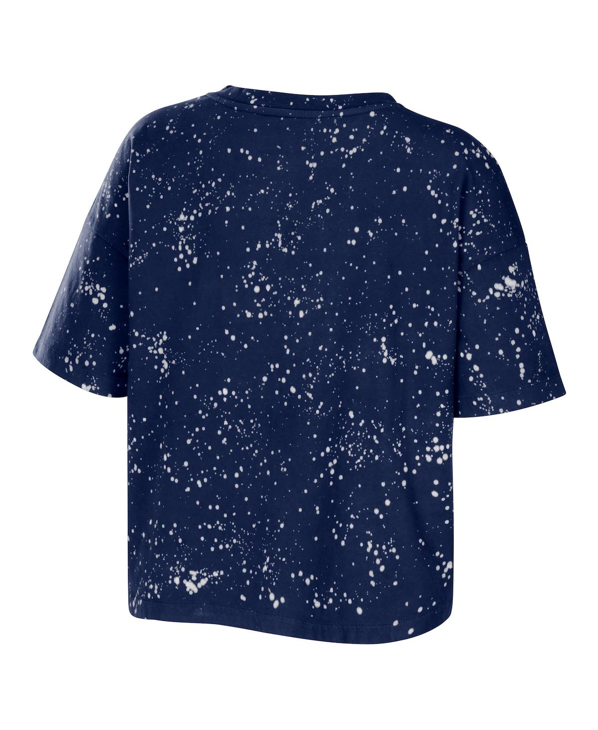 Shop Wear By Erin Andrews Women's  Navy Auburn Tigers Bleach Wash Splatter Cropped Notch Neck T-shirt