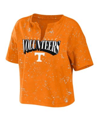 Women's Tennessee Orange Tennessee Volunteers Bleach Wash Splatter Cropped Notch Neck T-shirt