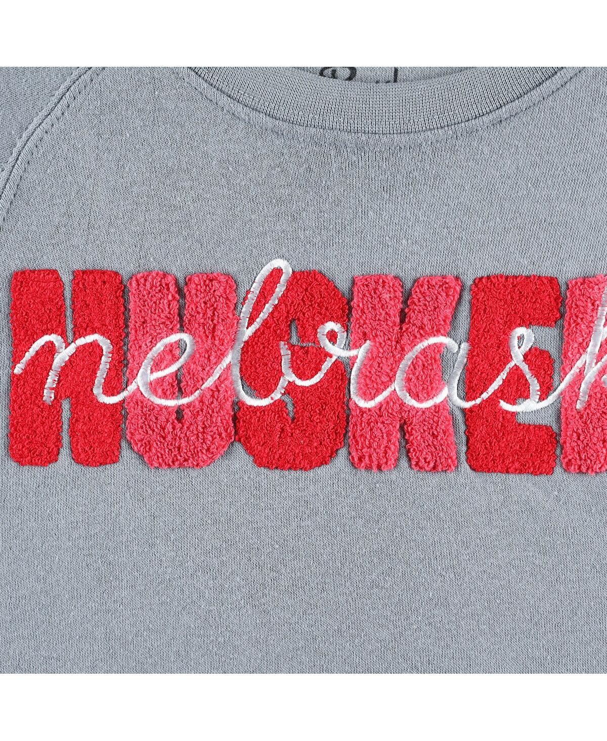 Shop Pressbox Women's  Gray Nebraska Huskers Pinehurst Chenille Raglan Pullover Sweatshirt