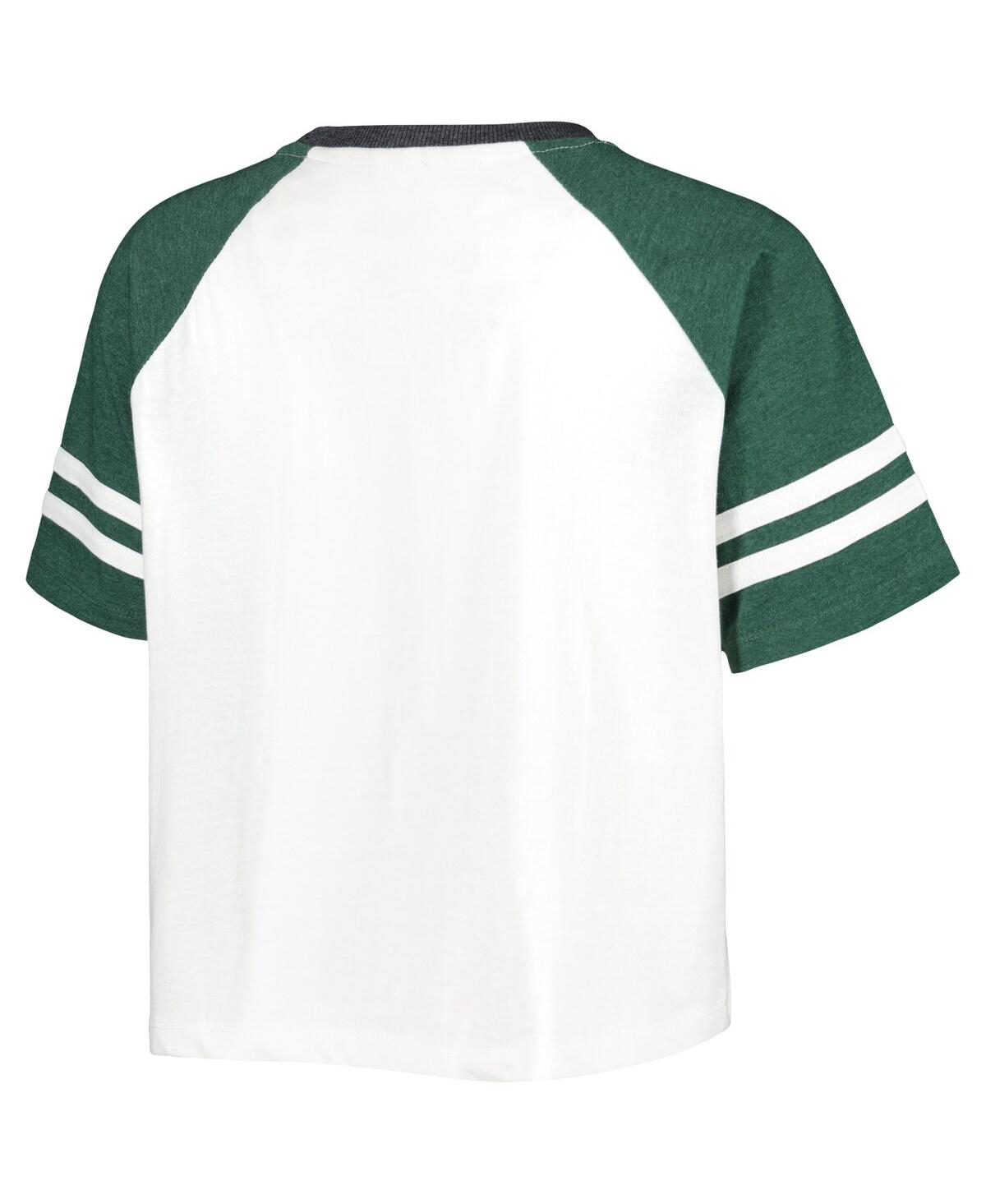 Shop Pressbox Women's  White Distressed Michigan State Spartans Melange Beaumont Cropped Raglan T-shirt