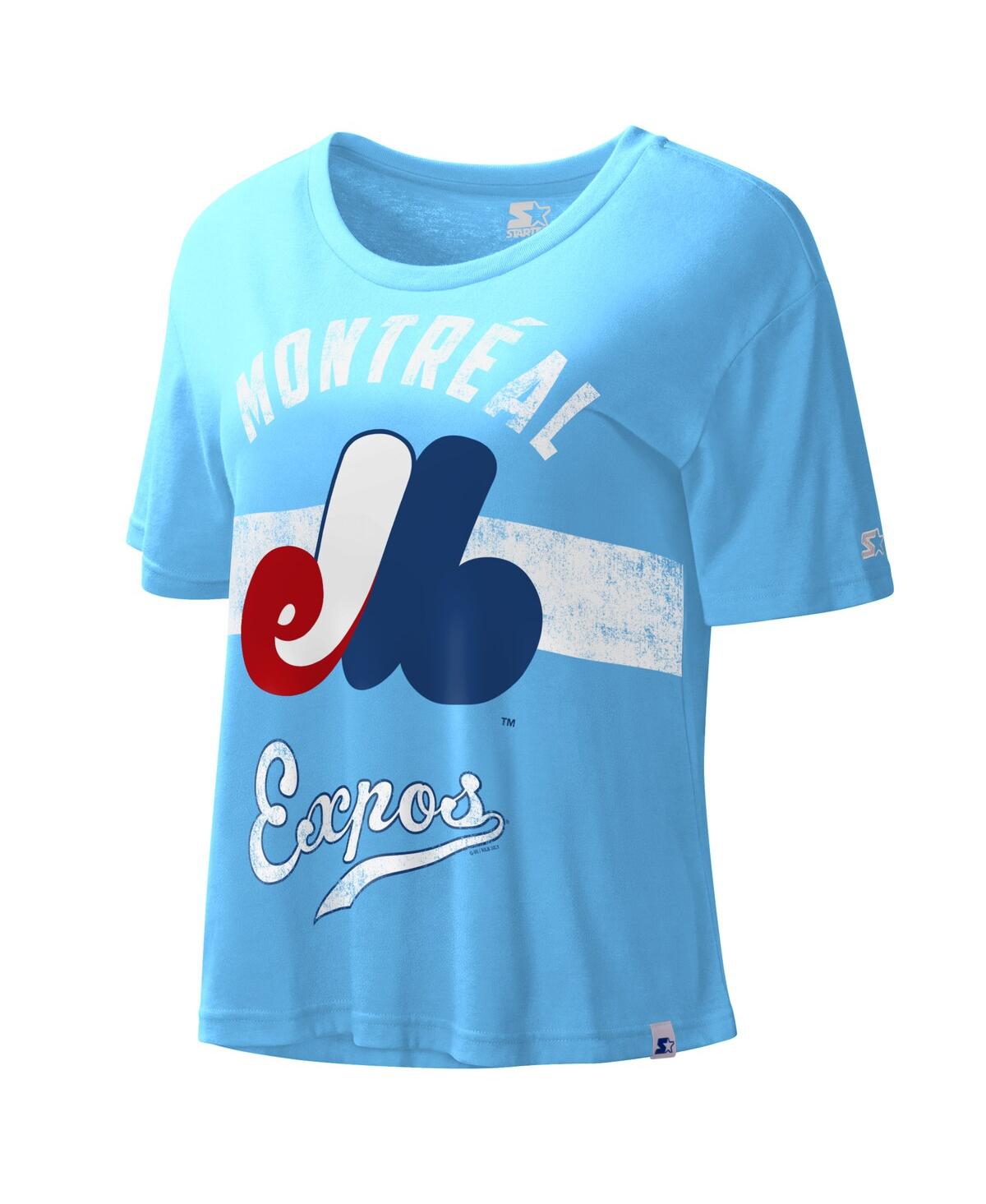Shop Starter Women's  Light Blue Distressed Montreal Expos Cooperstown Collection Record Setter Crop Top