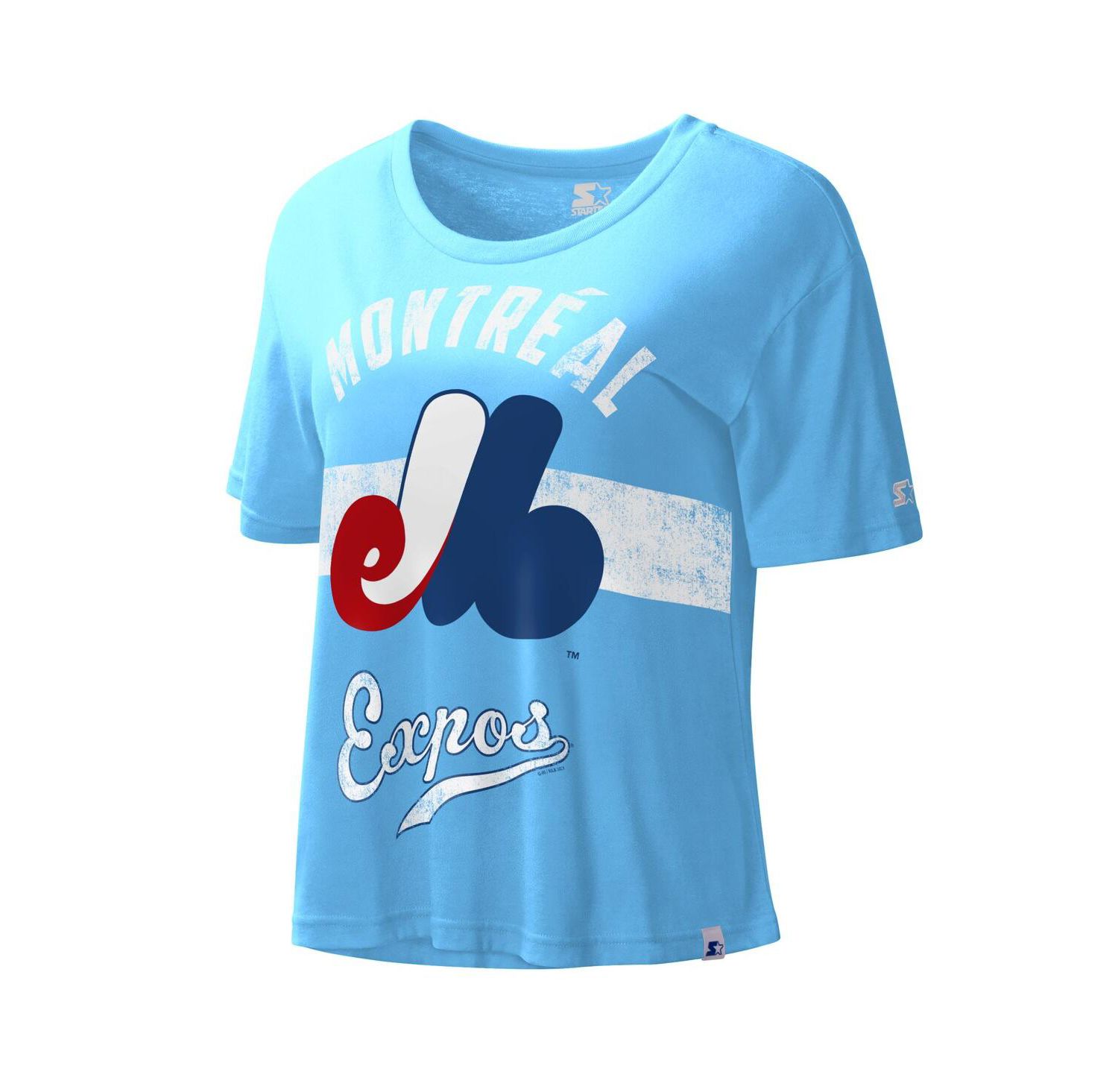 Women's Light Blue Distressed Montreal Expos Cooperstown Collection Record Setter Crop Top