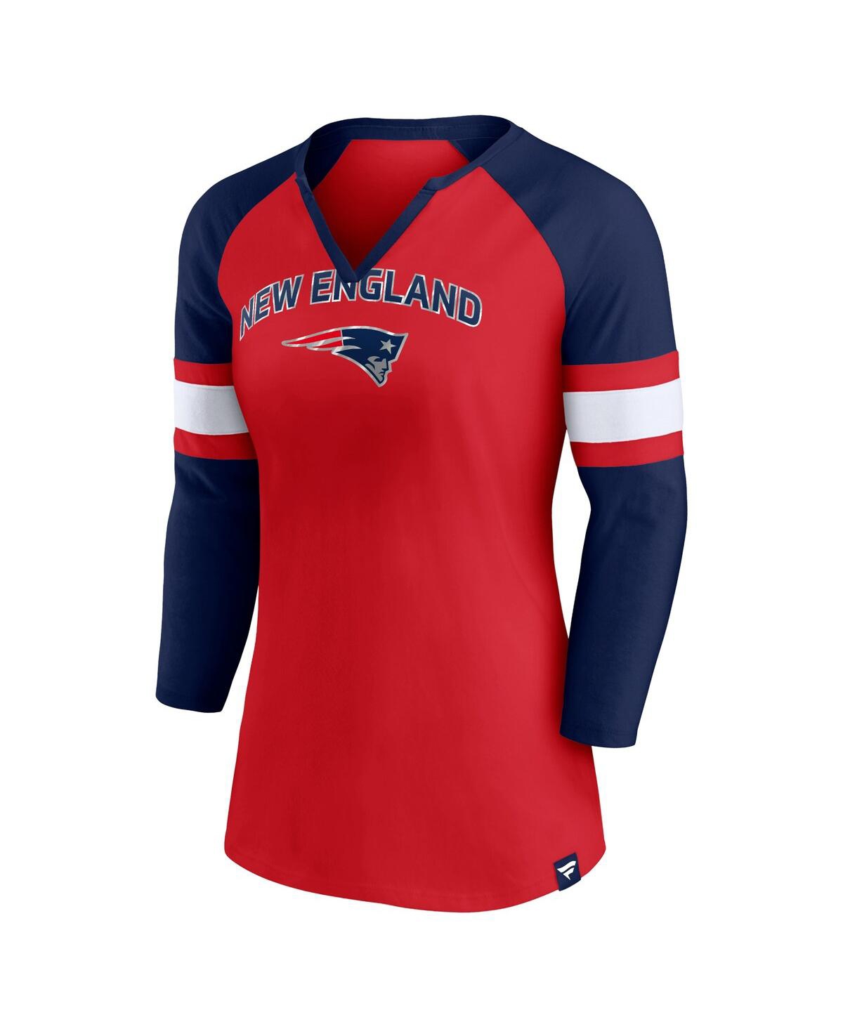 Fanatics Women's  Red, Navy New England Patriots Arch Raglan 3/4-sleeve Notch Neck T-shirt In Red,navy