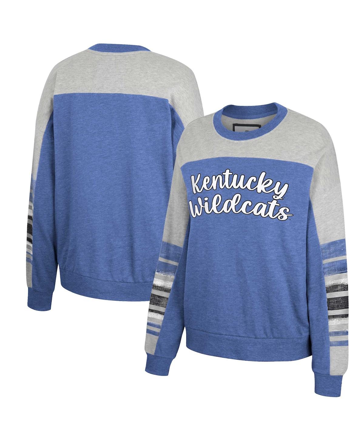 Colosseum Women's  Royal, Heather Gray Distressed Kentucky Wildcats Baby Talk Pullover Sweatshirt In Royal,heather Gray