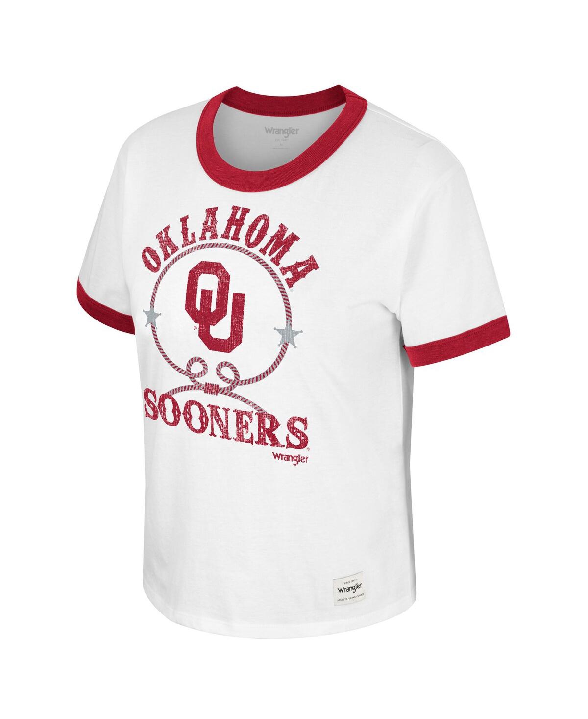 Shop Colosseum Women's  X Wrangler White Distressed Oklahoma Sooners Freehand Ringer T-shirt