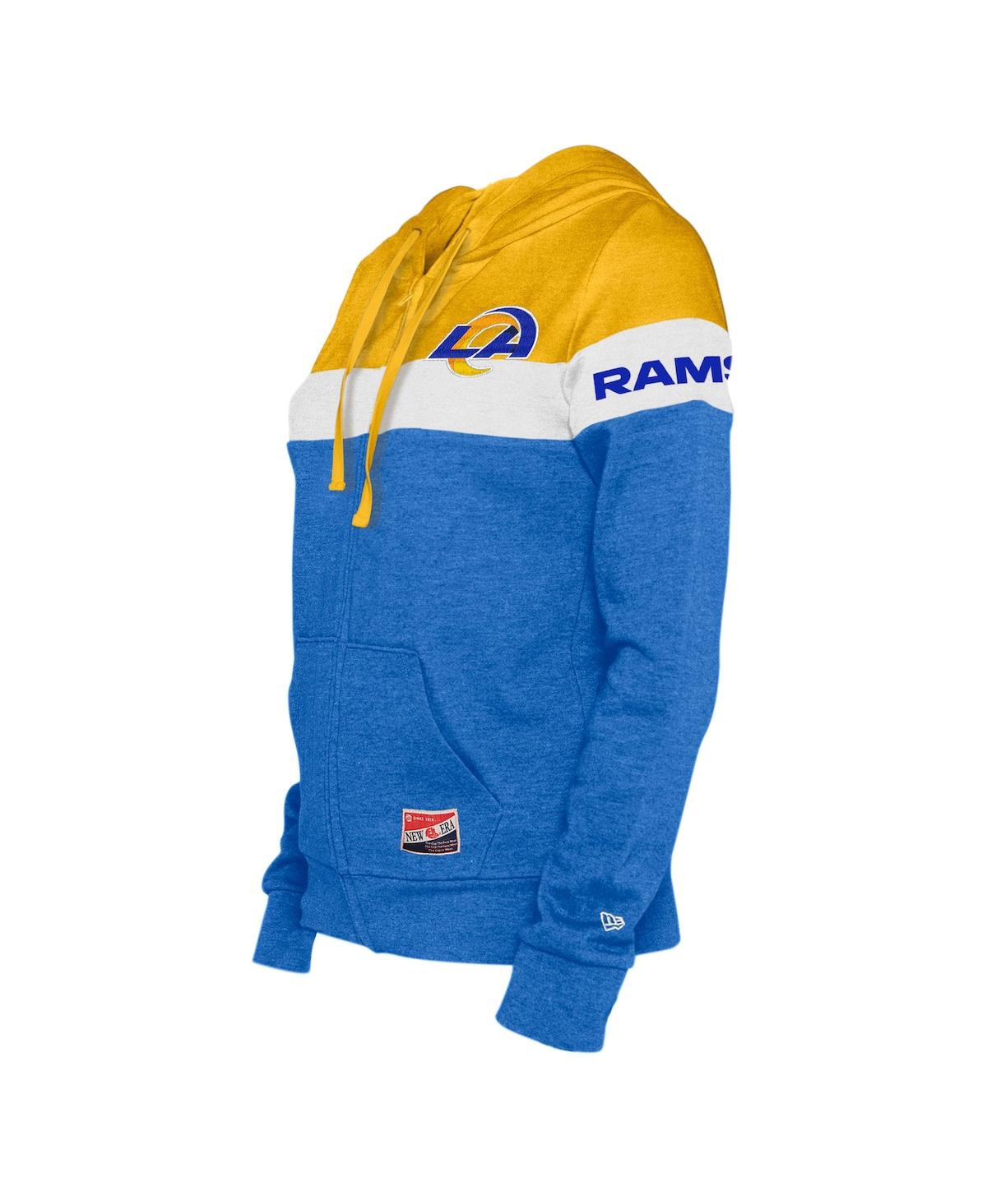New Era Women's  Royal, Gold Los Angeles Rams Throwback Colorblock Full-zip Hoodie In Royal,gold