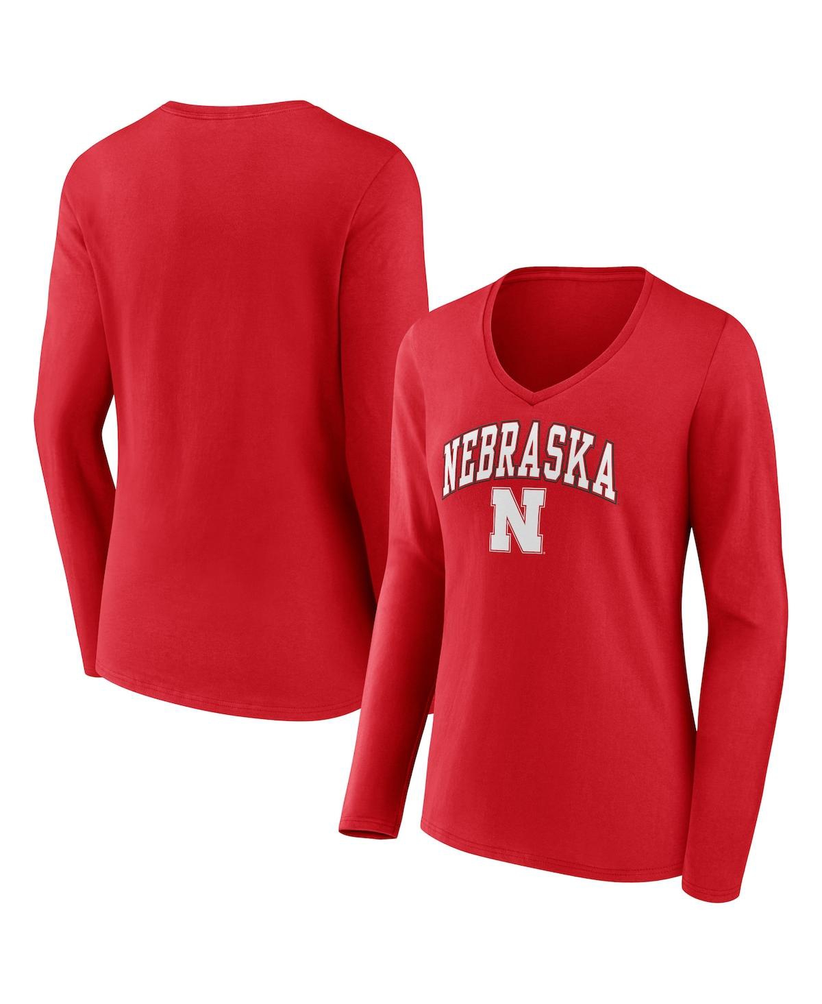 Fanatics Women's  Scarlet Nebraska Huskers Evergreen Campus Long Sleeve V-neck T-shirt