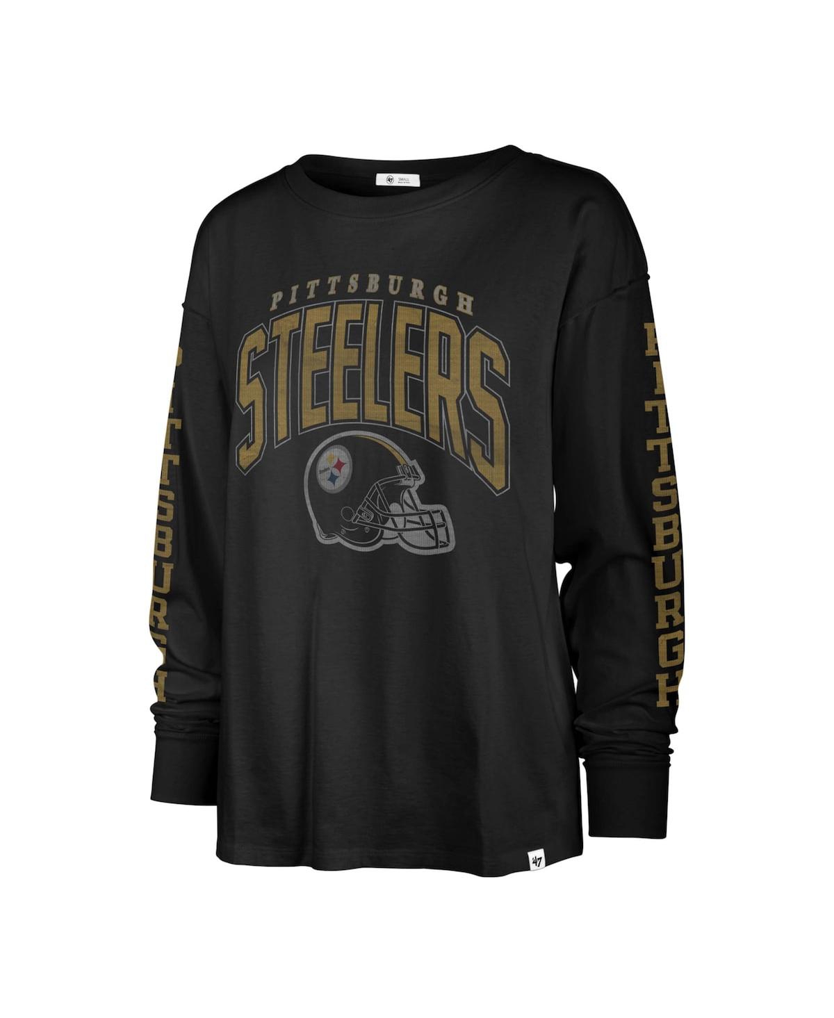 Shop 47 Brand Women's ' Black Distressed Pittsburgh Steelers Tom Cat Long Sleeve T-shirt
