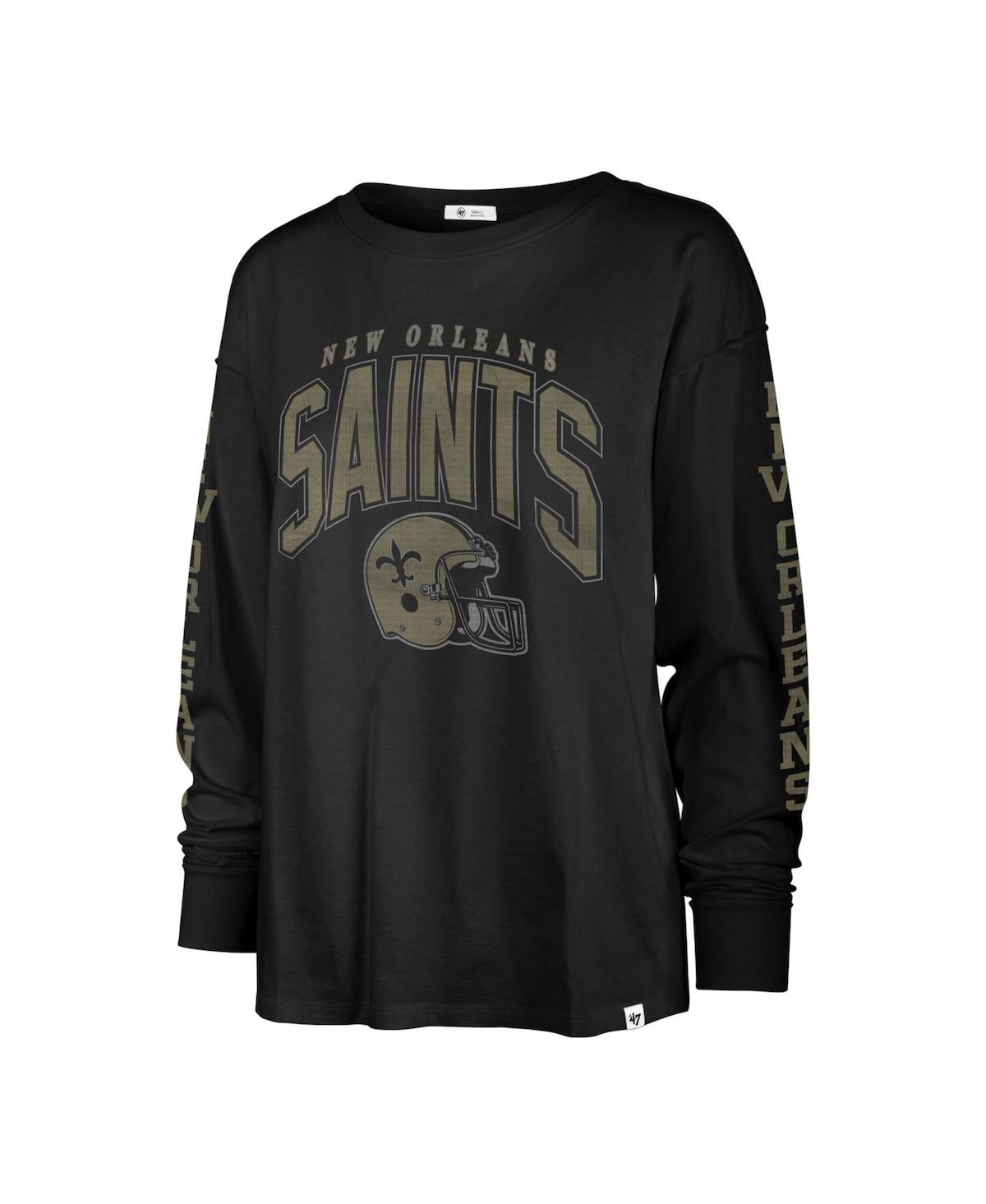 47 BRAND WOMEN'S '47 BRAND BLACK DISTRESSED NEW ORLEANS SAINTS TOM CAT LONG SLEEVE T-SHIRT 