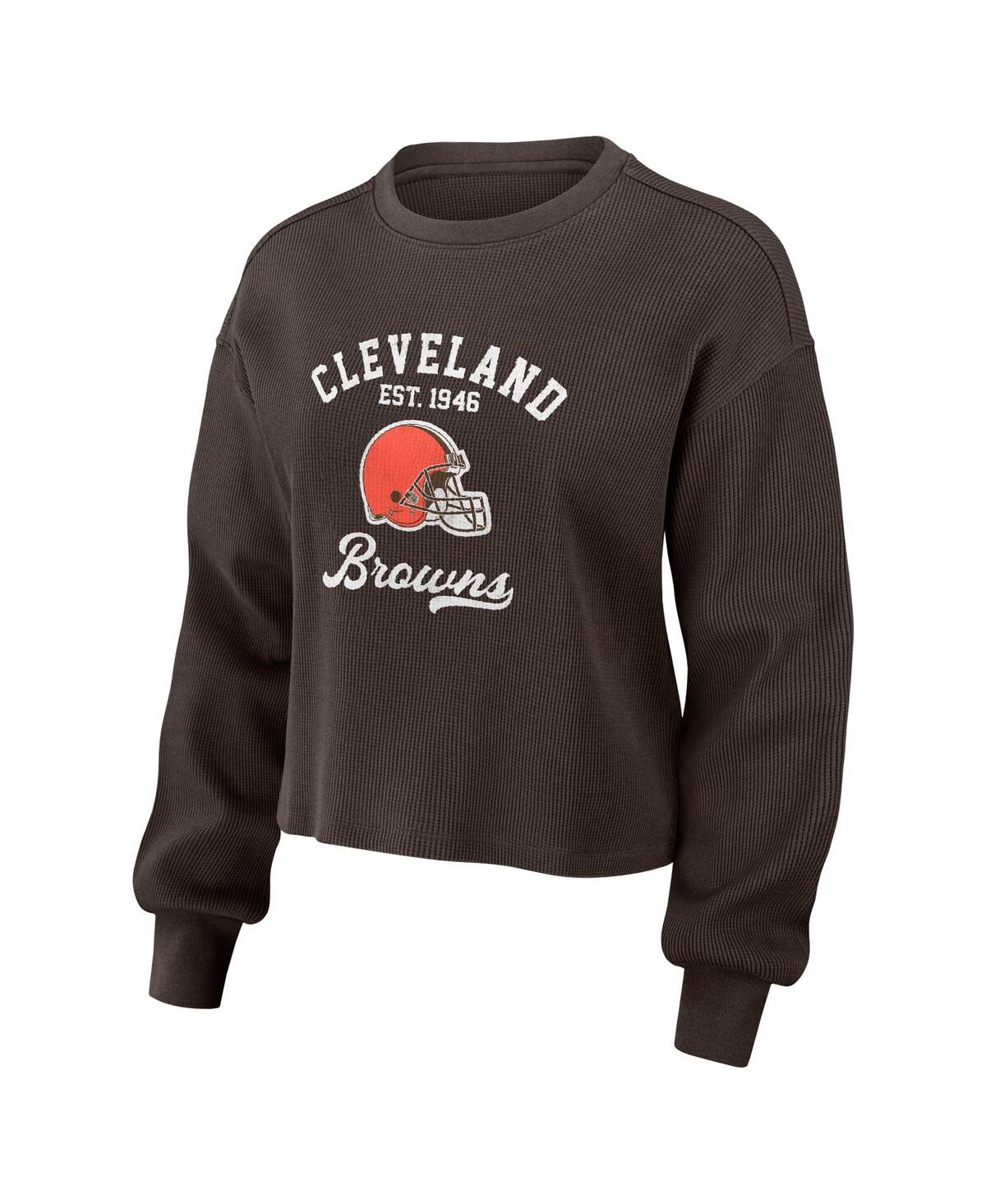 Shop Wear By Erin Andrews Women's  Brown Distressed Cleveland Browns Waffle Knit Long Sleeve T-shirt And S