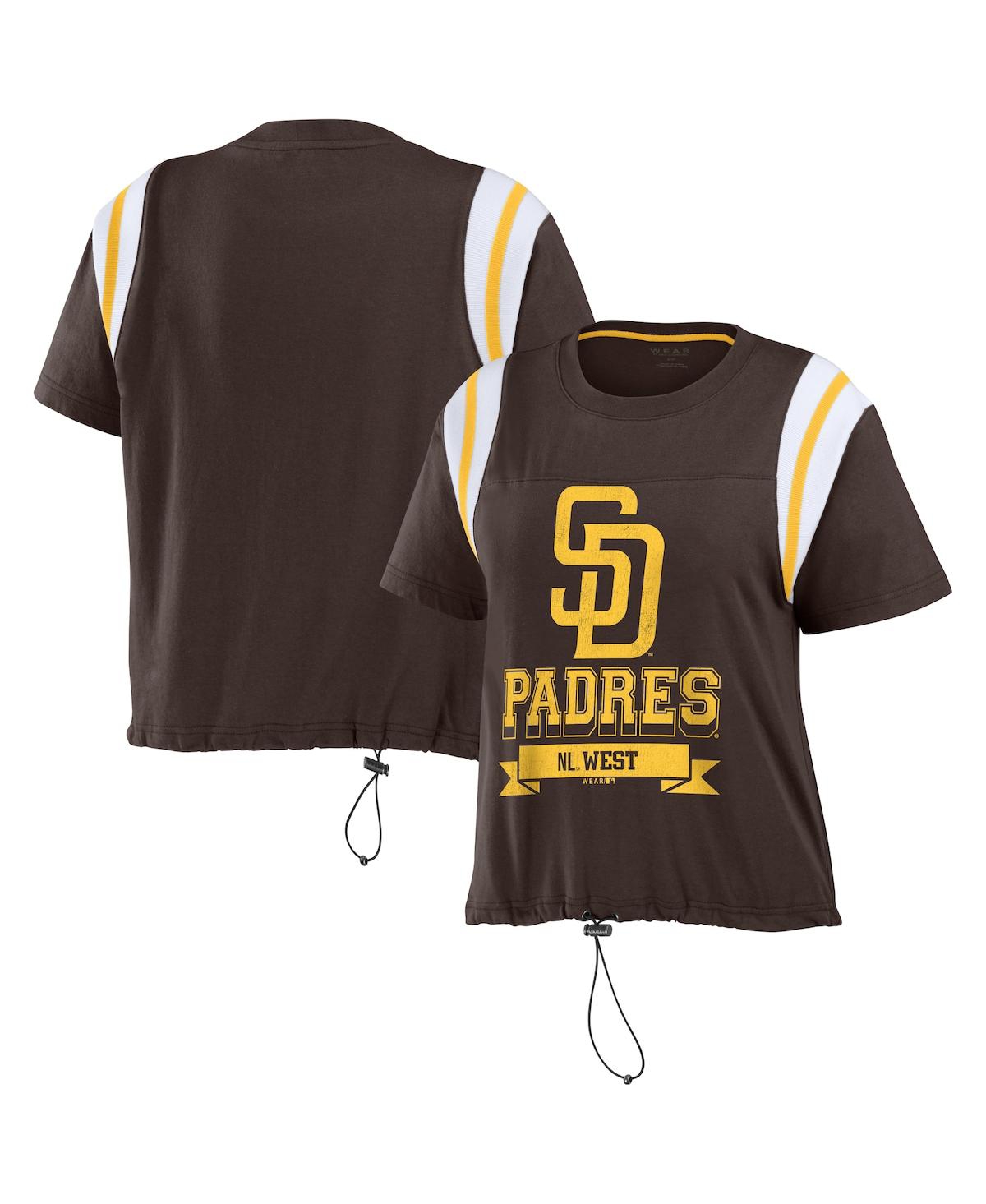 Shop Wear By Erin Andrews Women's  Brown Distressed San Diego Padres Cinched Colorblock T-shirt