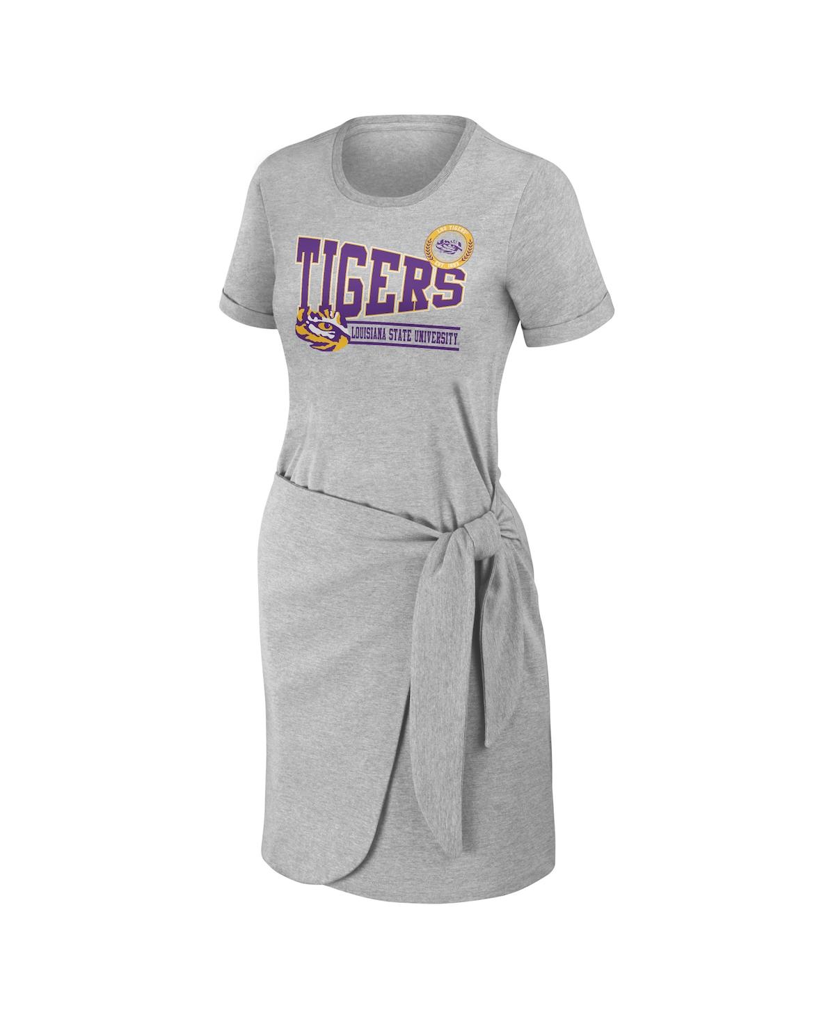 Shop Wear By Erin Andrews Women's  Heather Gray Lsu Tigers Knotted T-shirt Dress