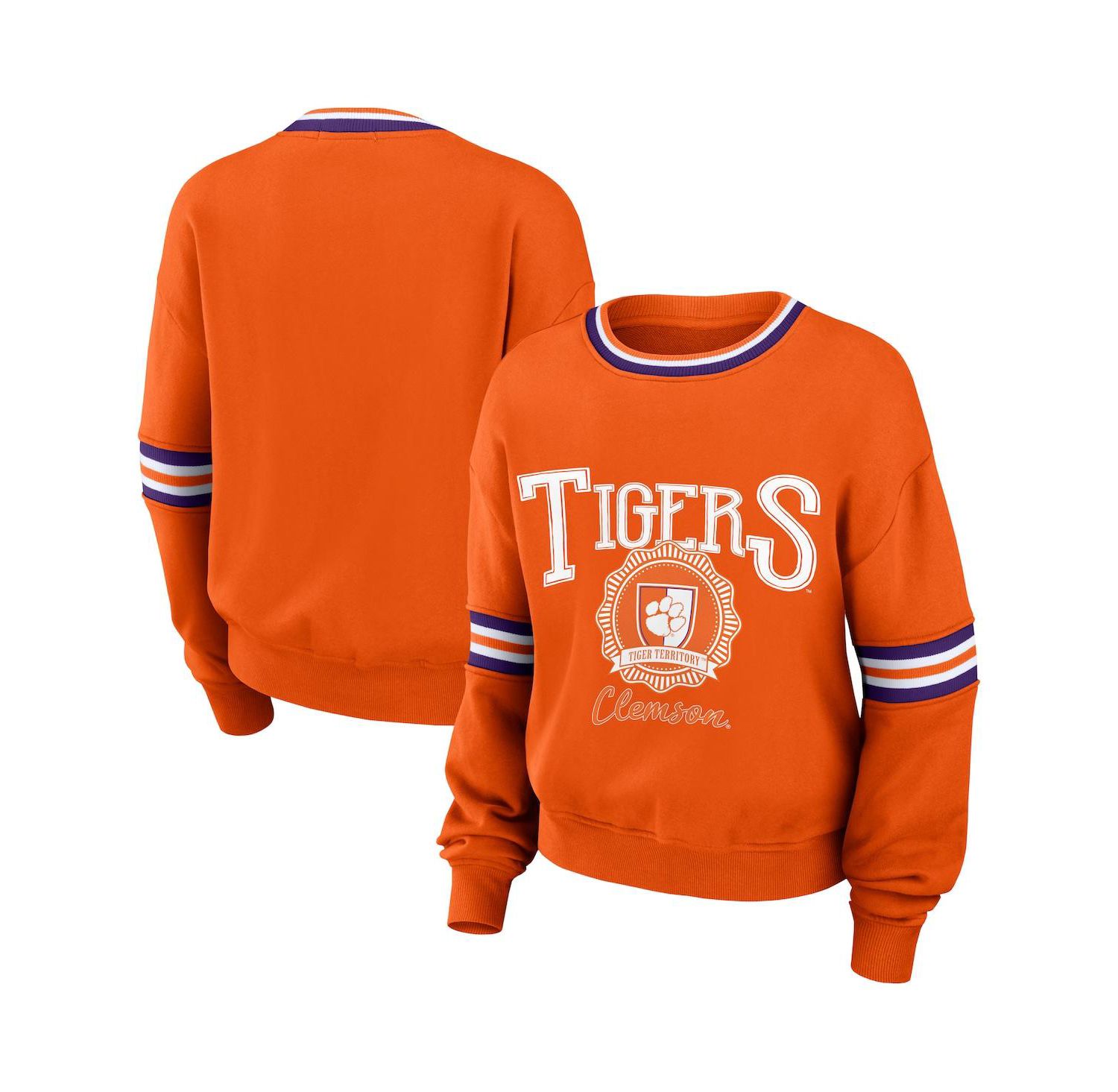 Women's Orange Distressed Clemson Tigers Vintage-Like Pullover Sweatshirt