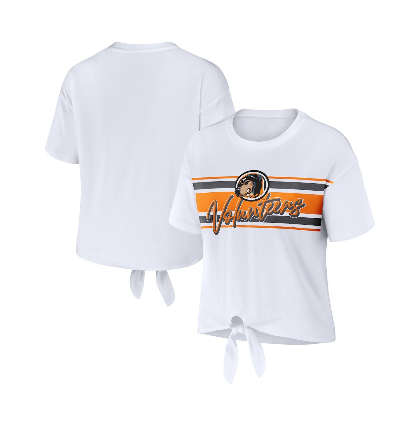 Женская футболка WEAR by Erin Andrews White Tennessee Volunteers Striped Front Knot Cropped — фото 1
