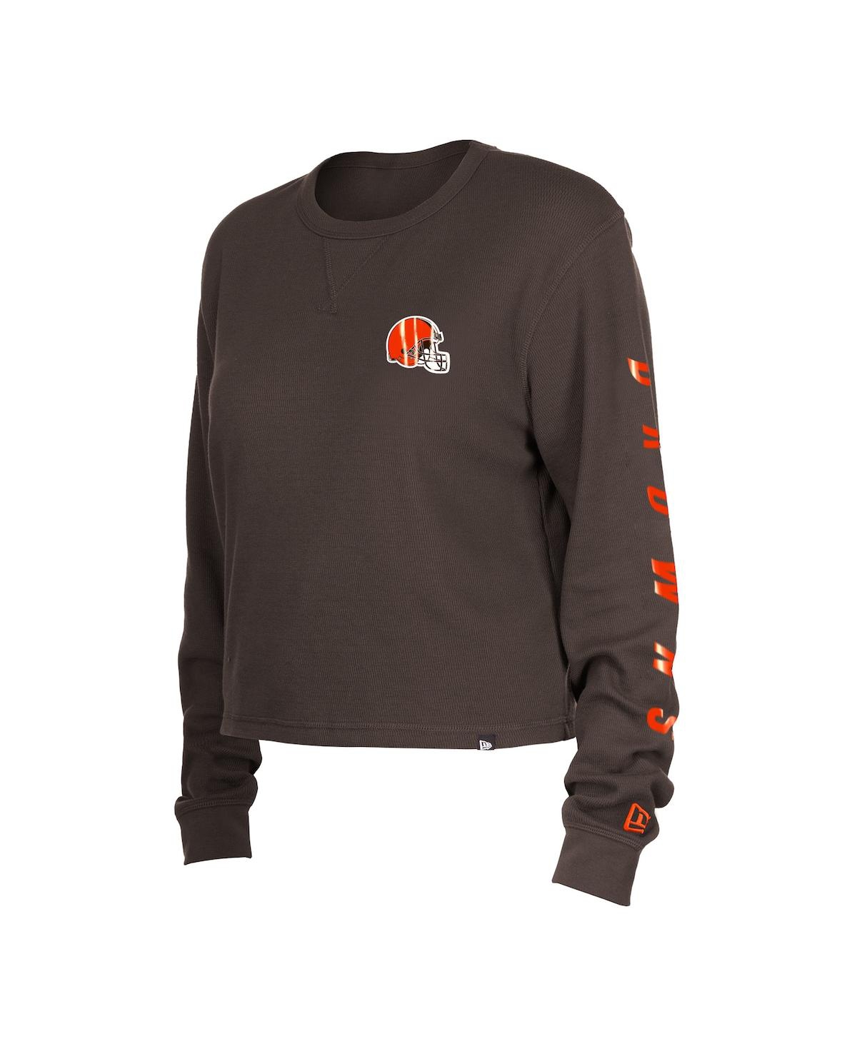 NEW ERA WOMEN'S NEW ERA BROWN CLEVELAND BROWNS THERMAL CROP LONG SLEEVE T-SHIRT 