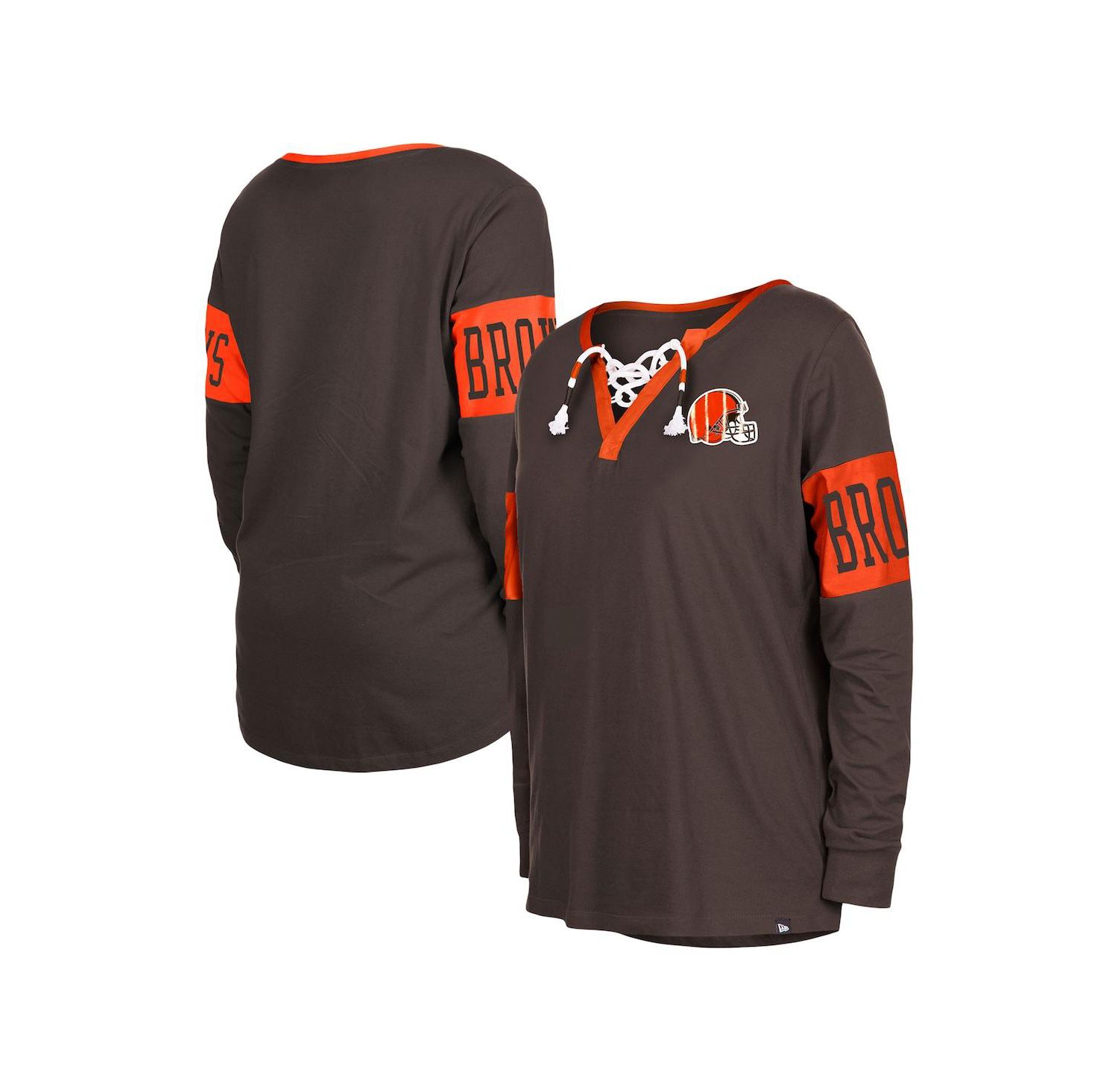 Women's Brown Cleveland Browns Lace-Up Notch Neck Long Sleeve T-shirt