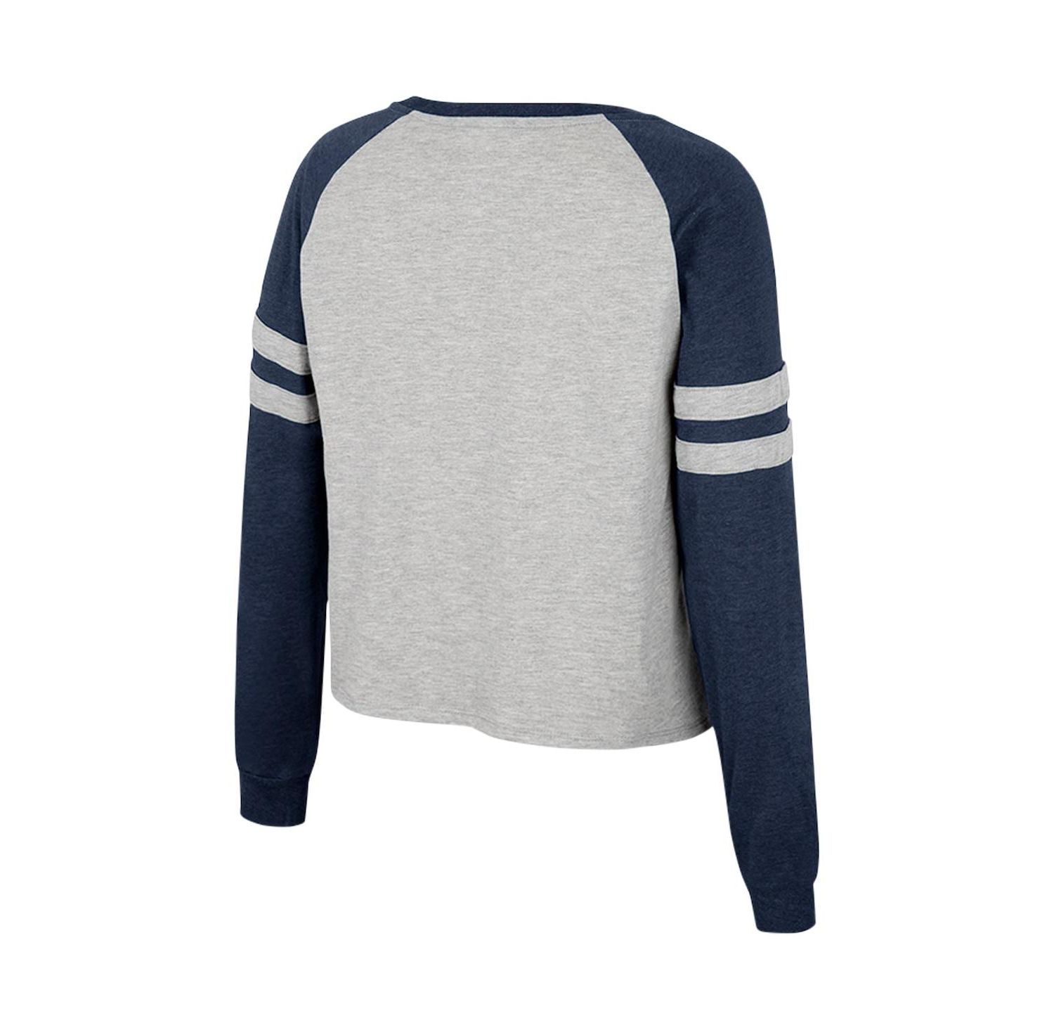 Women's Heather Gray Michigan Wolverines I'm Gliding Here Raglan Long Sleeve Cropped T-shirt