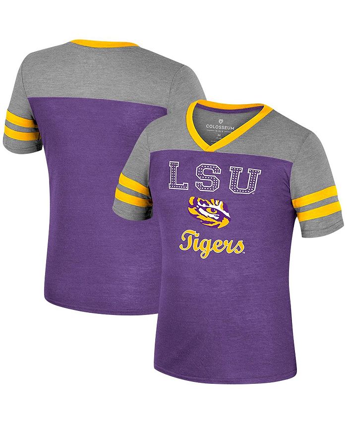 Colosseum Big Girls Purple, Heather Gray LSU Tigers Summer Striped V ...