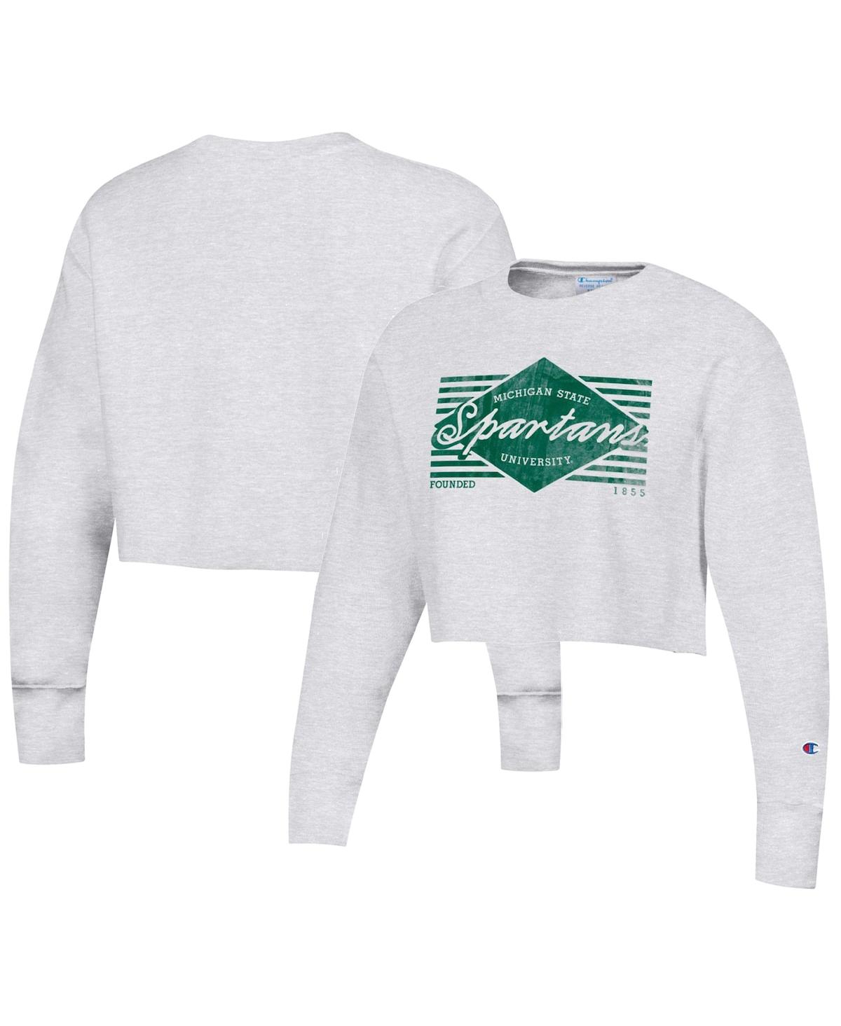 Champion Women's  Heather Gray Distressed Michigan State Spartans Reverse Weaveâ Cropped Pullover Swe
