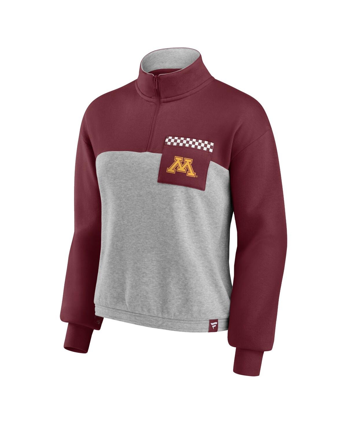 Fanatics Branded Maroon/heathered Gray Minnesota Golden Gophers Sideline To Sideline Colorblock Quar In Maroon,heathered Gray