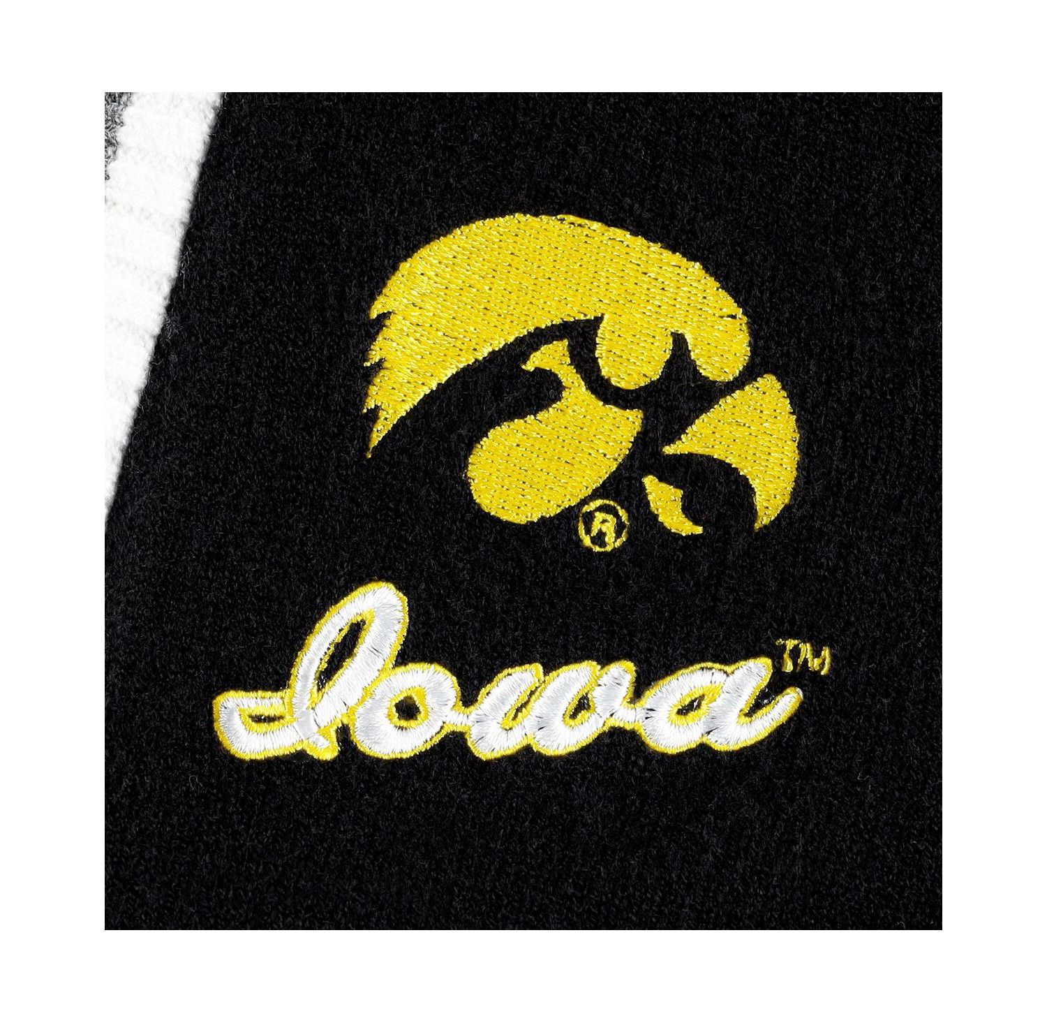 Women's Black Iowa Hawkeyes One More Round Tri-Blend Striped Hooded Cardigan Sweater