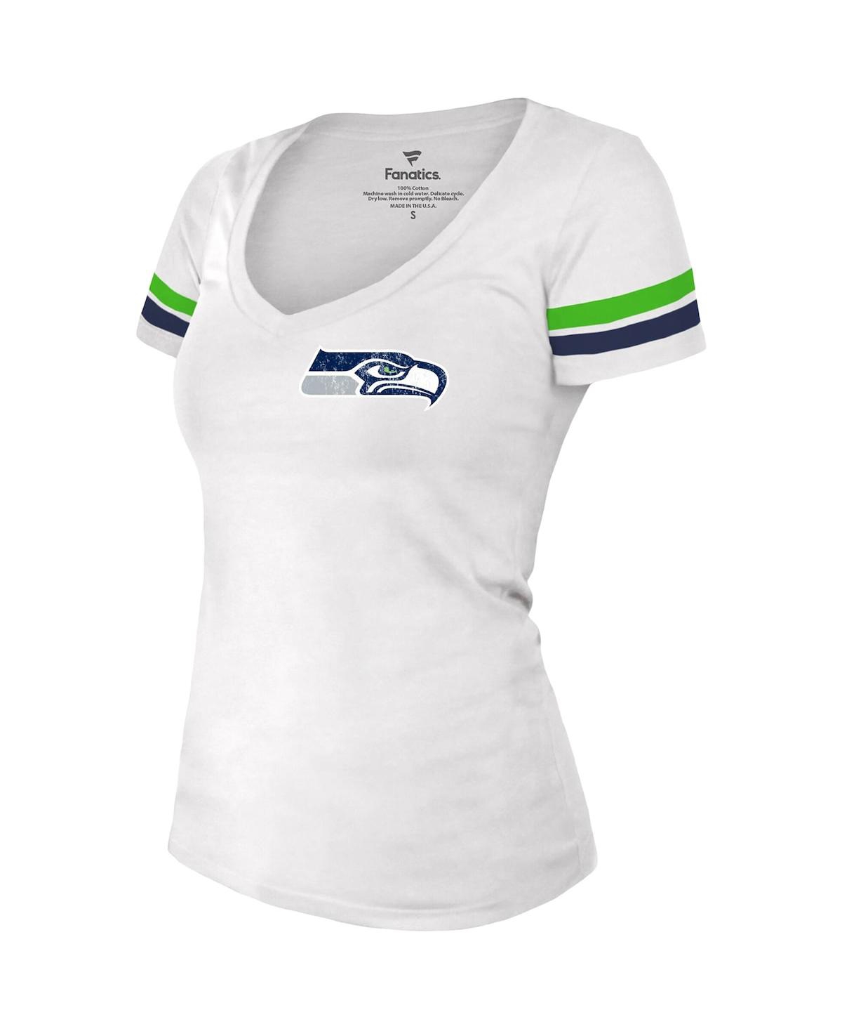 Women's Fanatics Dk MetcalfDistressed Seattle Seahawks Fashion Player Name and Number V-Neck T-shirt - White