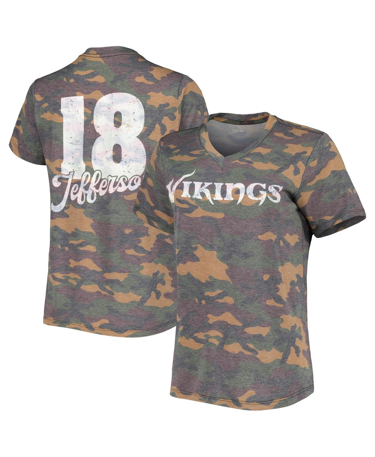 Majestic Women's Justin Jefferson Camo Distressed Minnesota Vikings Name And Number Tri-blend V-neck T-shirt