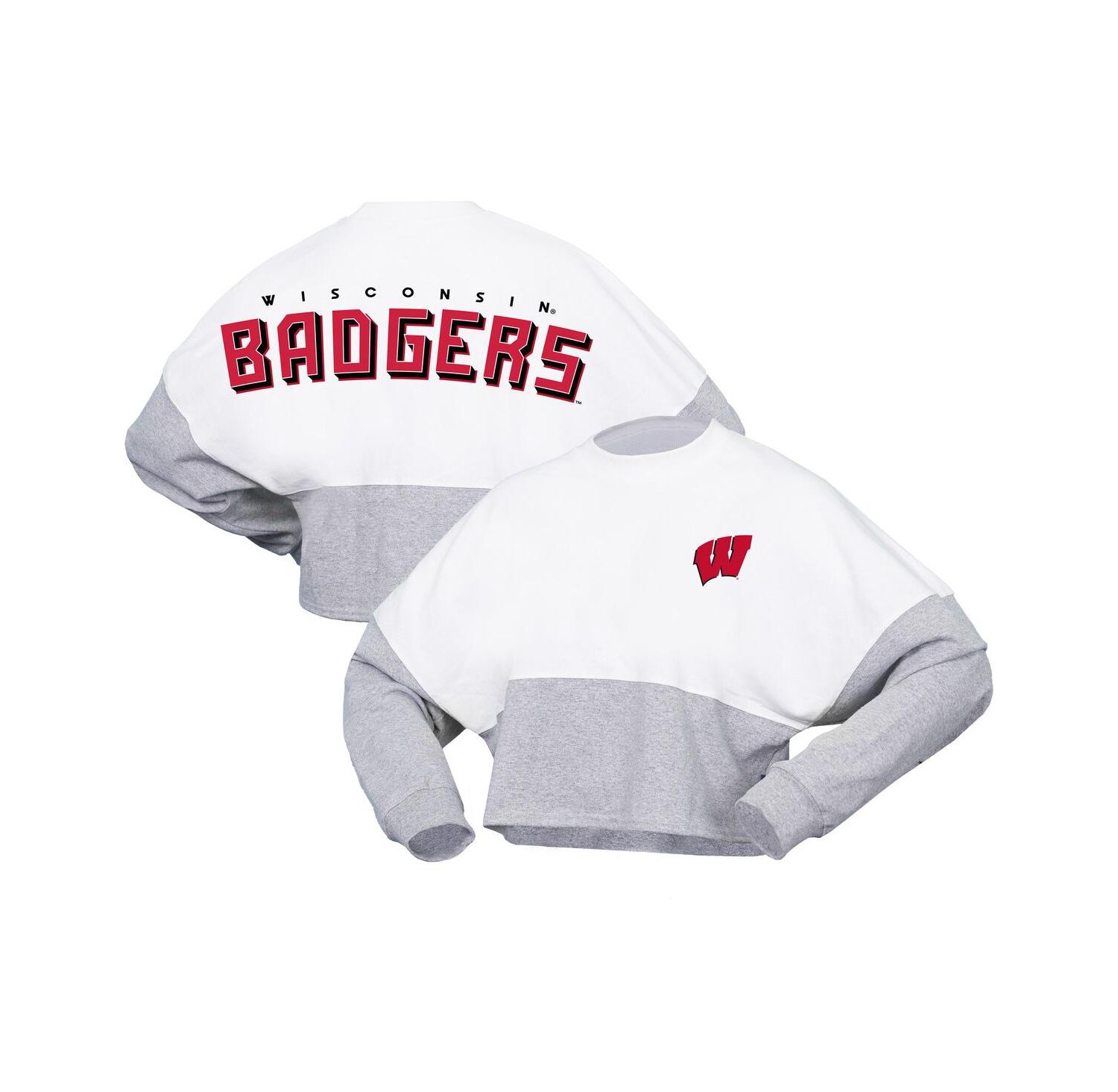 Women's White Wisconsin Badgers Heather Block Cropped Long Sleeve Jersey T-shirt