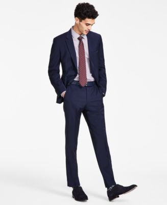 Hugo Boss Modern Fit Plaid Wool Dress Pants - Men's Medium Blue, Size 36x32, Flat Front
