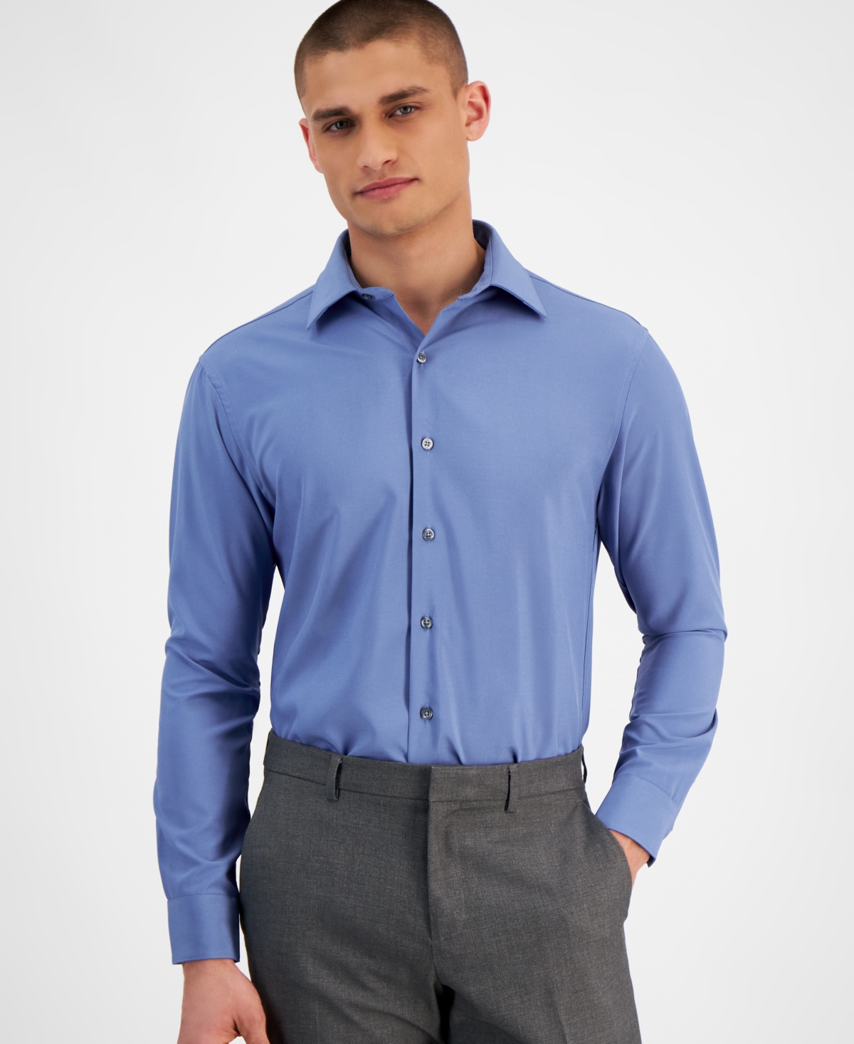Men's Slim Fit 4-Way Stretch Dress Shirt, Created for Macy's - Quiet Harbor